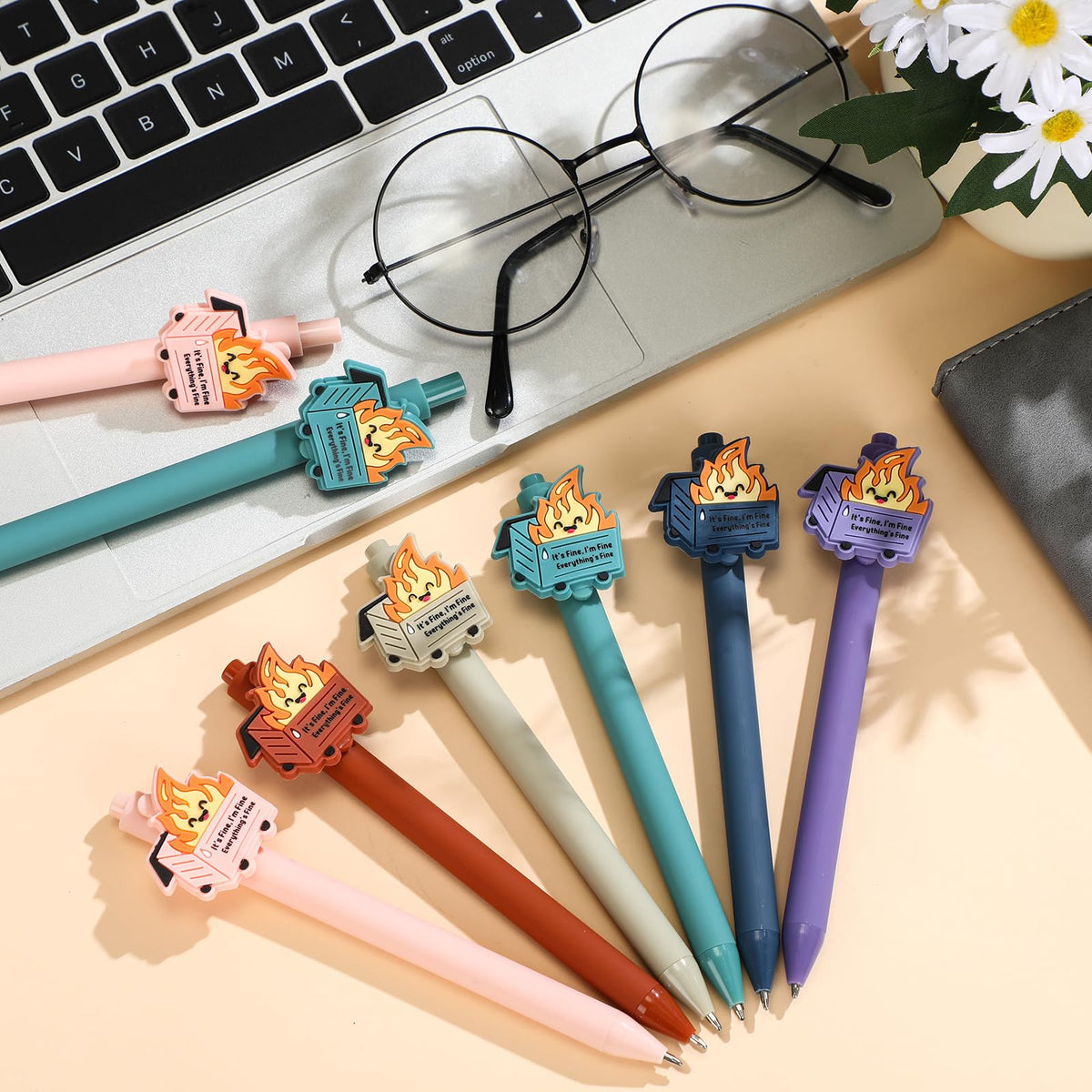 Sayglossy Dumpster Fire Pen Funny Office Gift, Macaron Colors, 48 Pcs