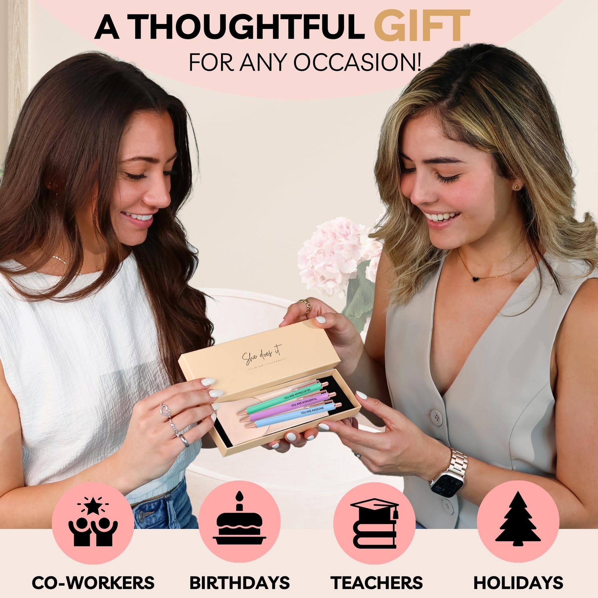 She Does It Fancy Pen Set For Women - Inspirational Nice Teacher Pens | Pretty Motivational Thank