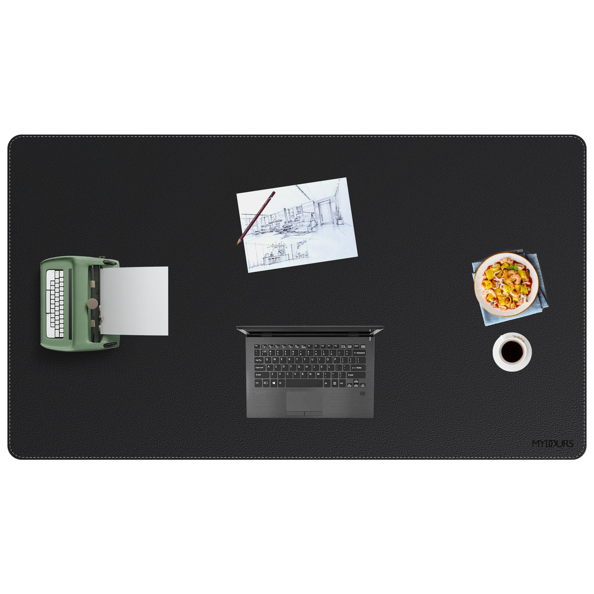 Mydours 63" x 36" XXL Large Desk Mat - PU Leather Full Mouse Pad, Black