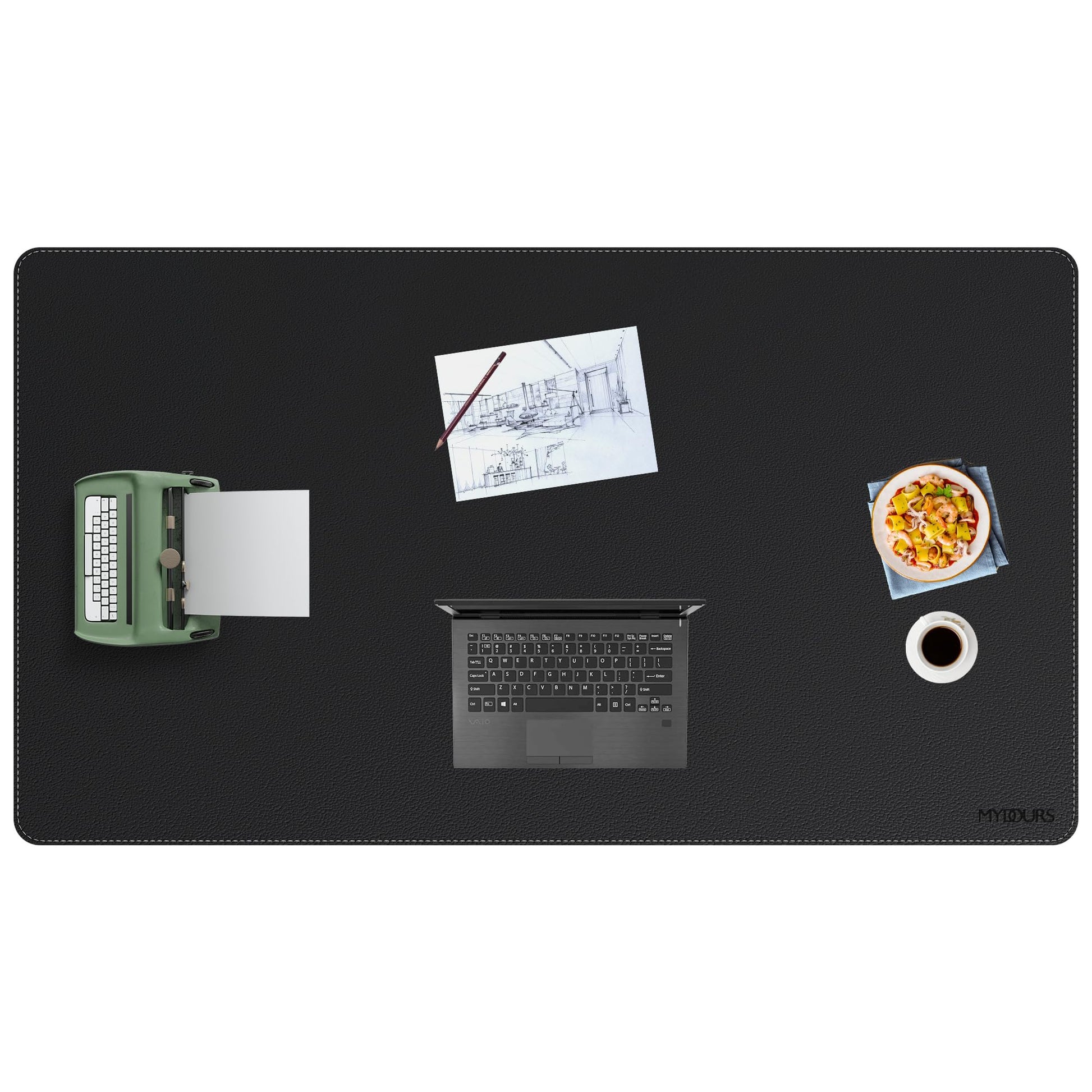 Mydours 63" x 36" XXL Large Desk Mat - PU Leather Full Mouse Pad, Black