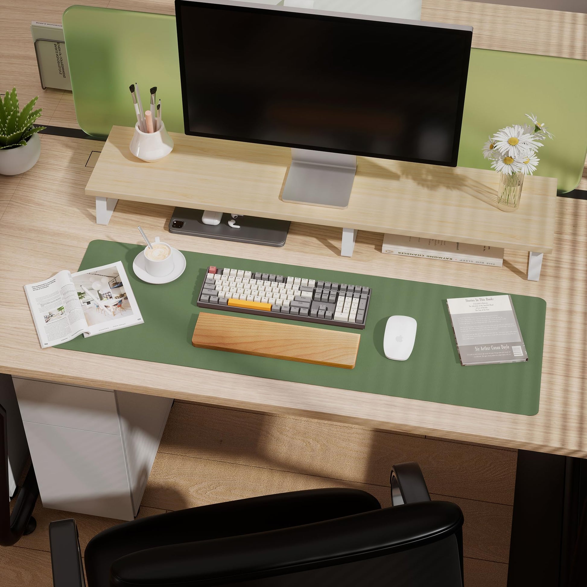 Aothia Leather Desk Pad Protector - Large Mouse Pad, Office Desk Mat, Non-Slip PU Leather Desk