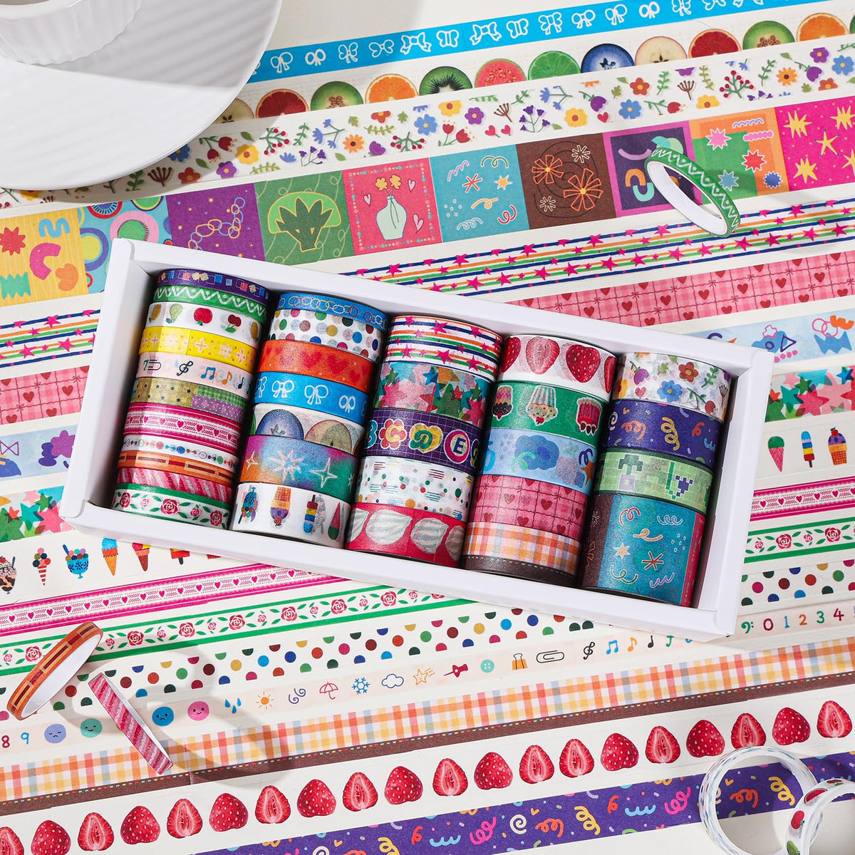 32 Rolls Washi Tape Set, Multicolored Cute Graffiti Painting Decorative Tapes, Scrapbooking and