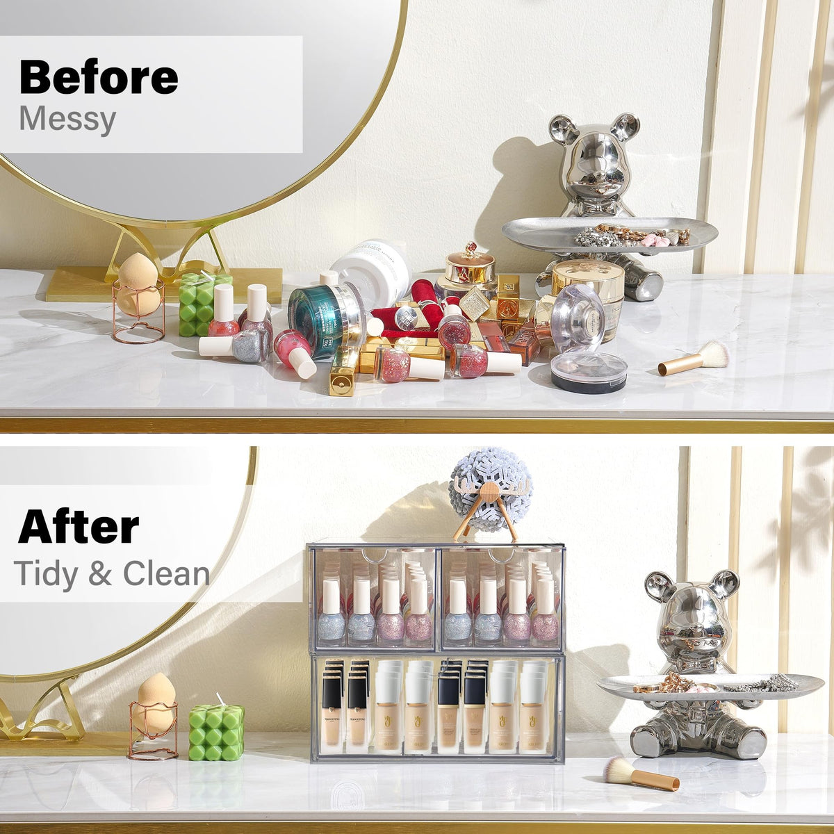 Prsildan Acrylic Drawer Makeup Organizer with 3 Drawers, Clear Stackable Storage for Baby Bottles