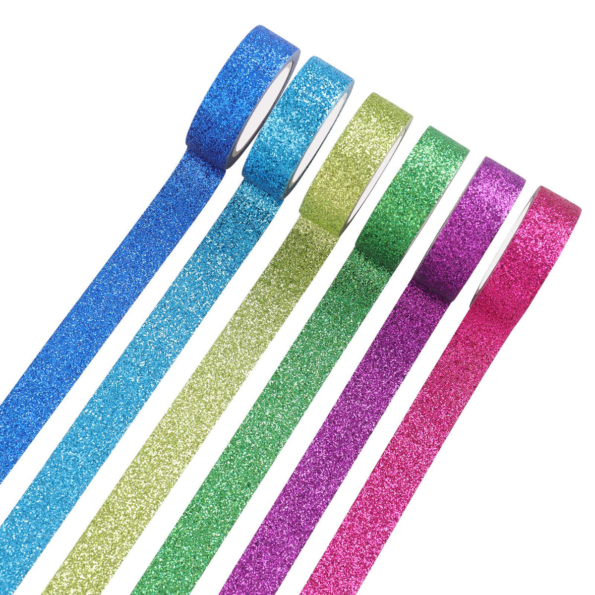 Tesuivra DIY Glitter Washi Tape Set - 12 Rolls Colored Masking Tape, Sparkle Decorative Tape for