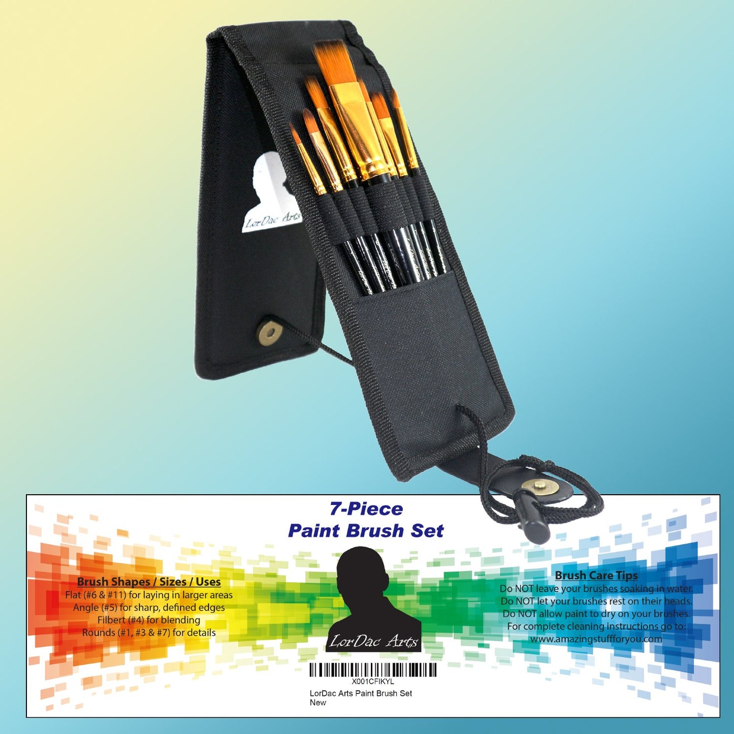 LorDac Arts Paint Brush Set, 7 Artist Brushes for Painting with Acrylic, Gouache, Oil and