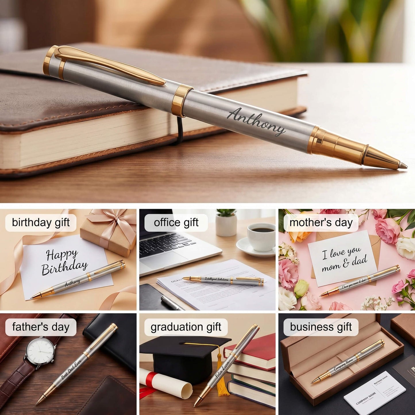 Ancolo Engraved Pens Luxury Roller Pens - Metal Body Gift for Men Women