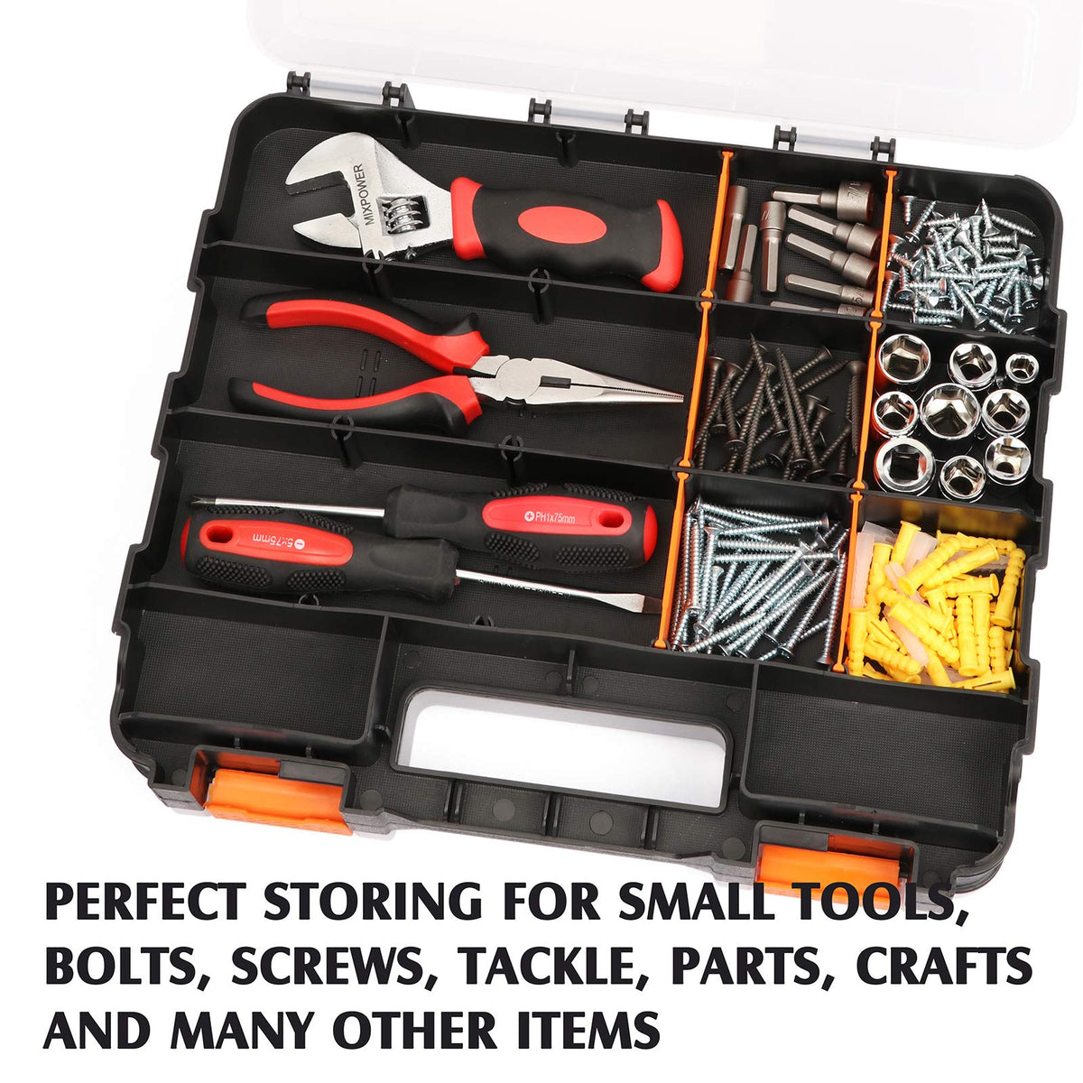 MIXPOWER 34-Compartments Double Sided Organizer with Impact Resistant Polymer and Customized