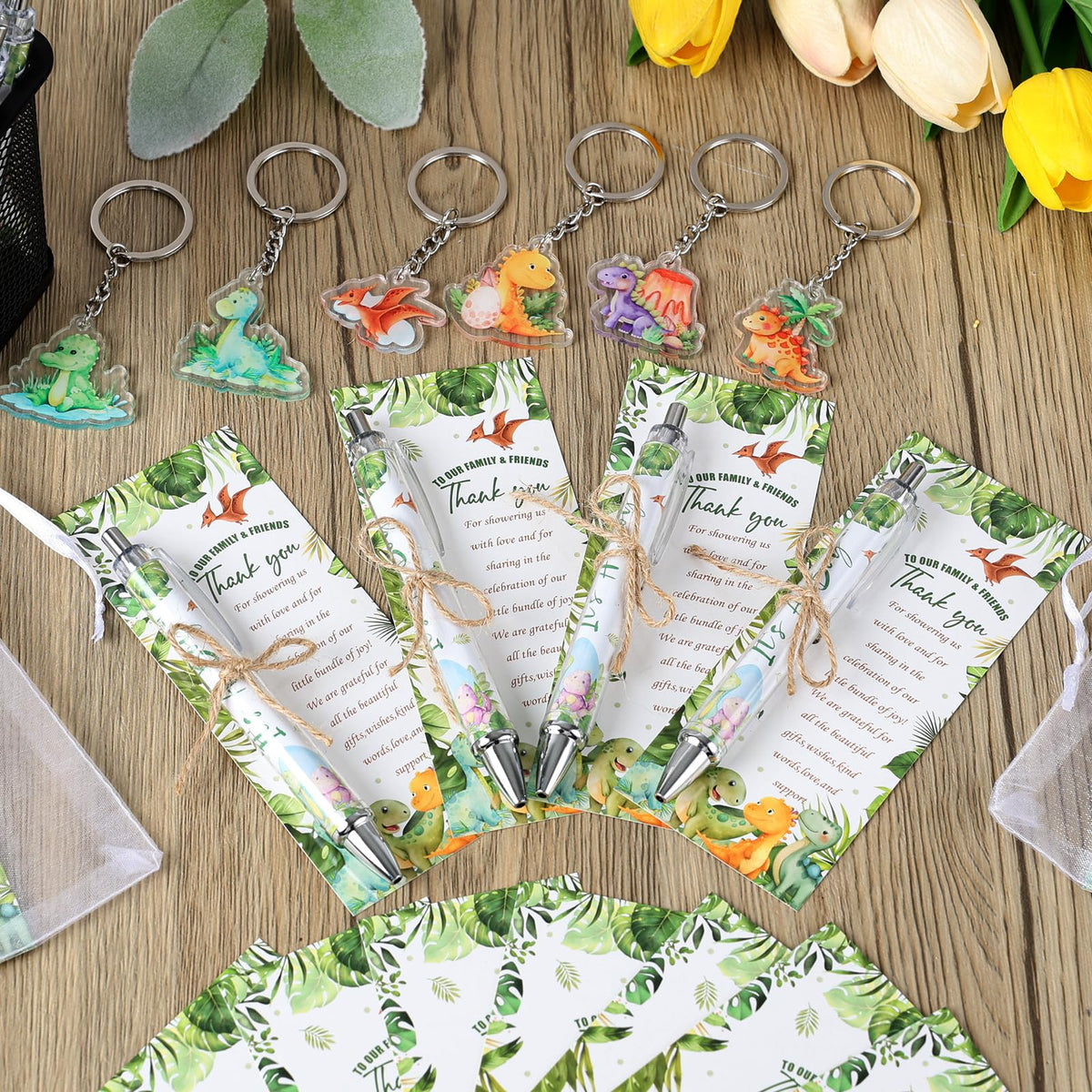 EYNDYN 289 Pieces Dinosaur Baby Shower Favors for Guest It's a Boy Ballpoint Pens and Keychains