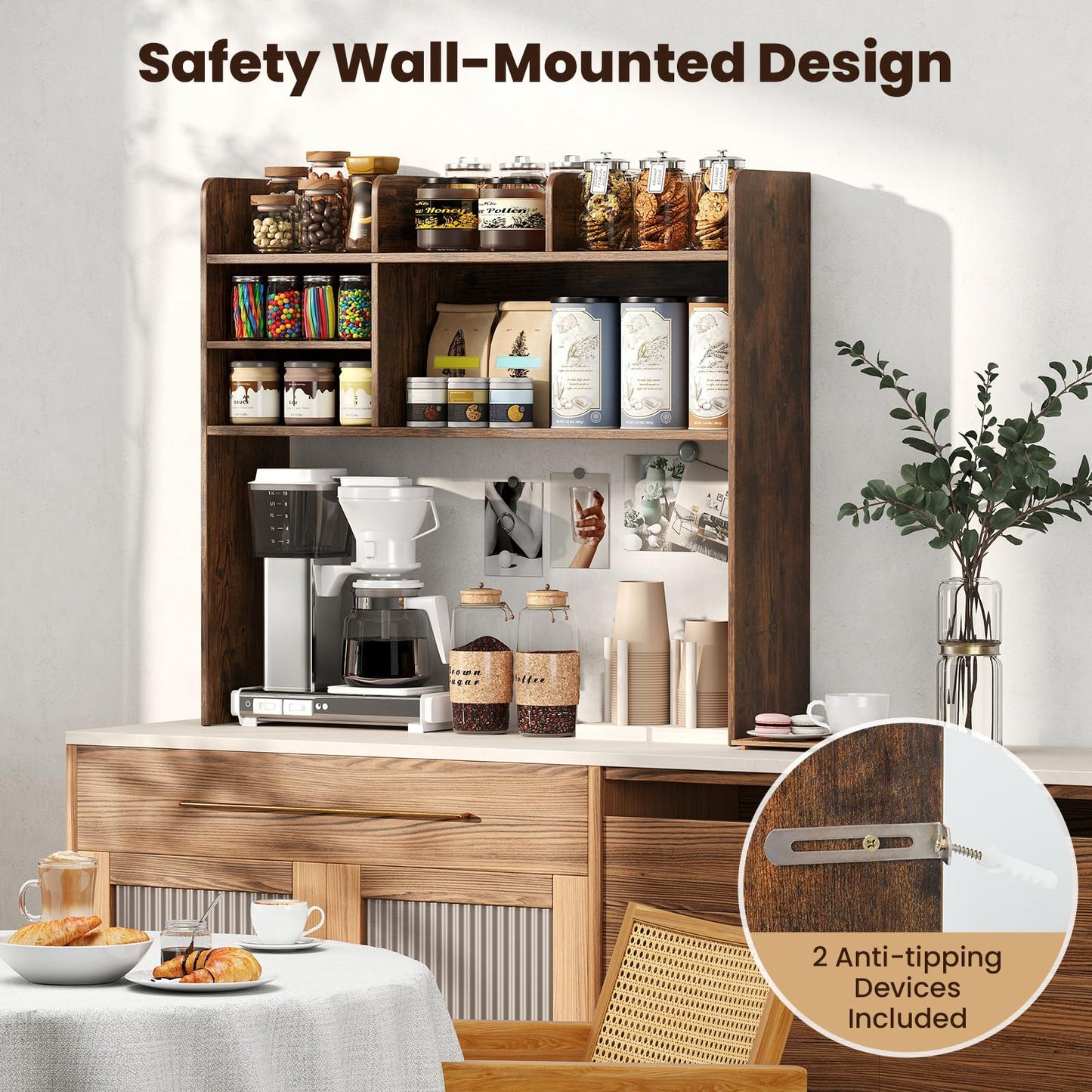 GIANTEX Desktop Bookshelf, 37" Desk Hutch Dorm for Computer Up to 32 Inch, Countertop Hutch w/6