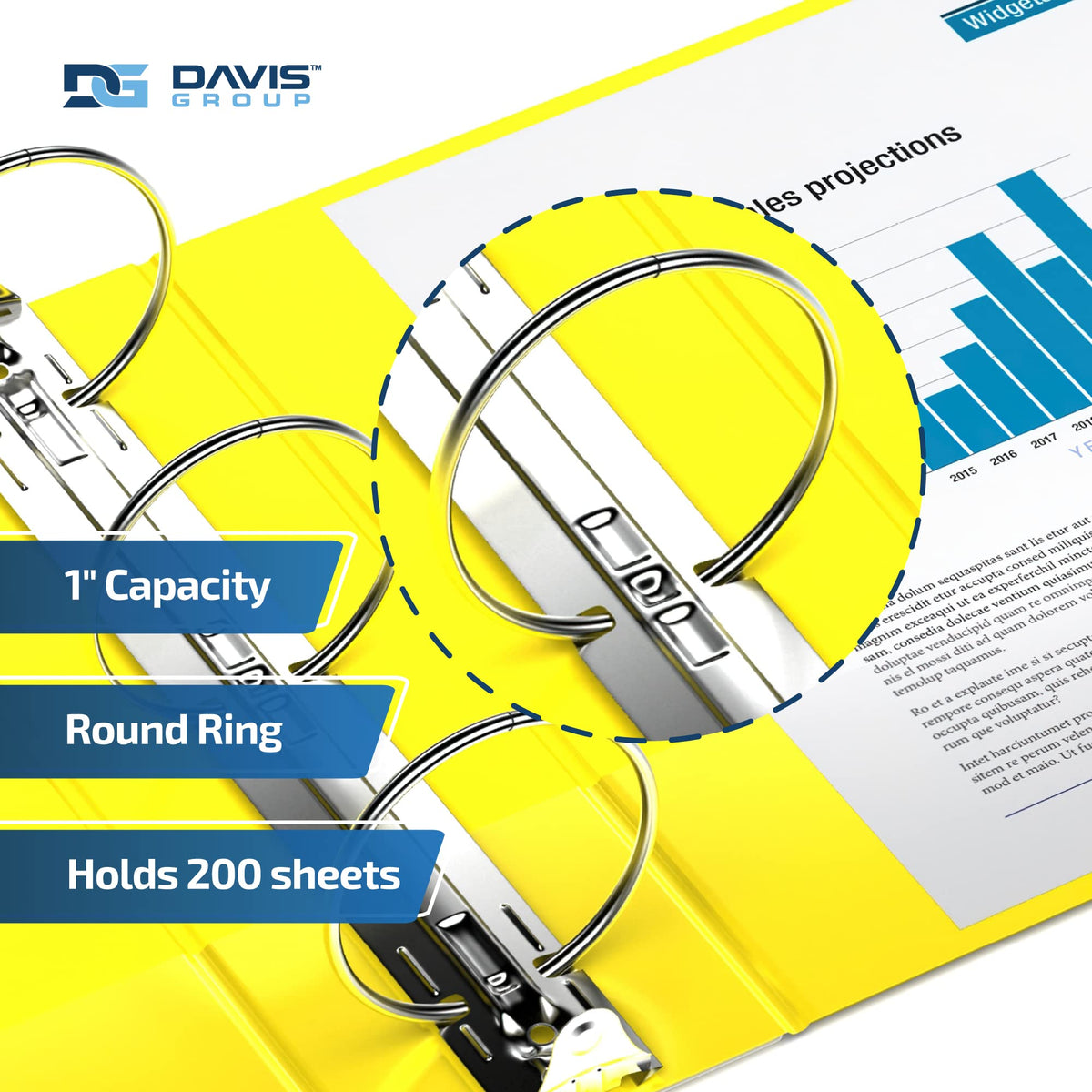 Premium Economy 3-Ring Binder, Spine Label, 1" Round Rings, Yellow, 6 Pack