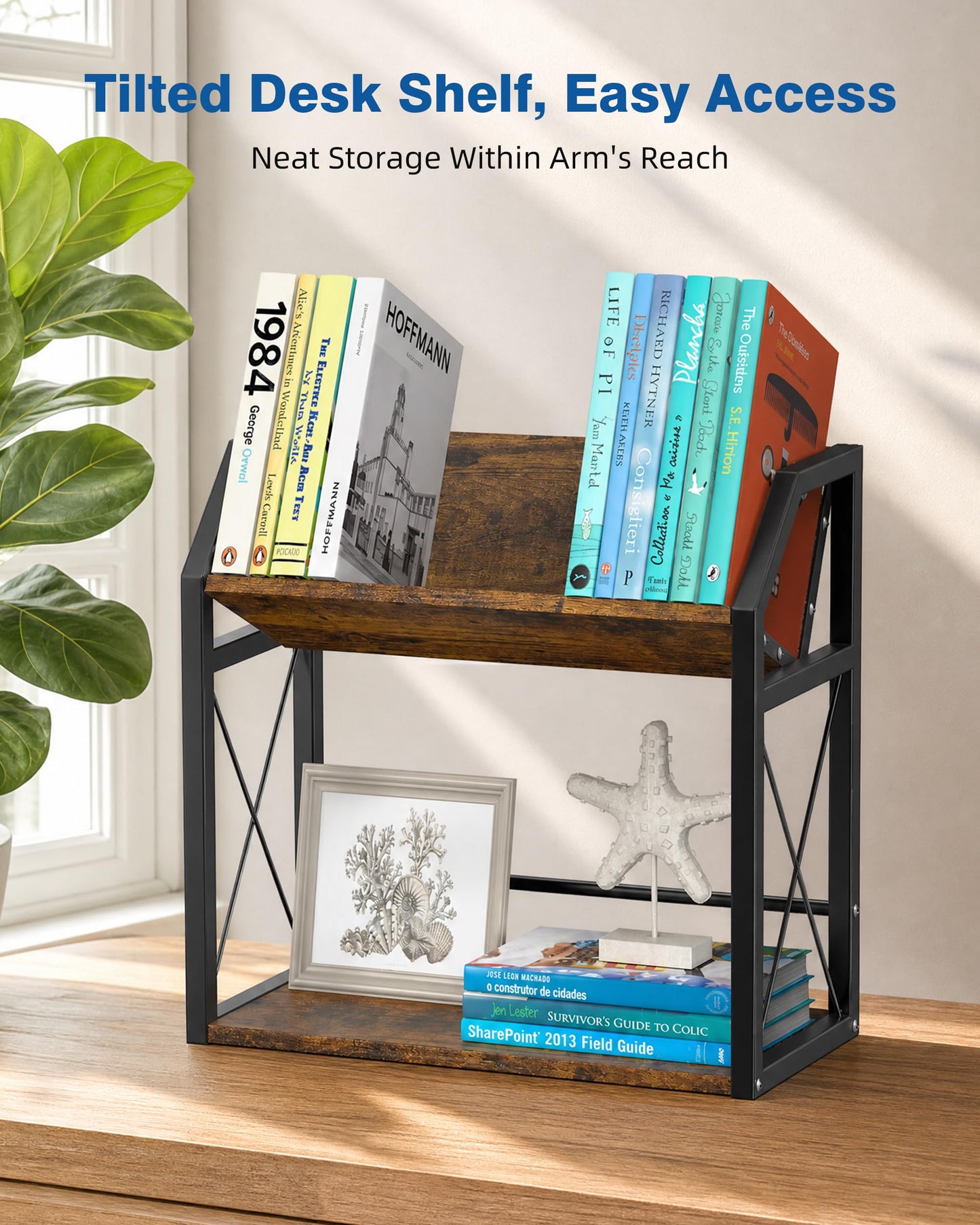 ART-GIFTREE Desktop Bookshelf, Wooden Desk Shelf Organizer, Brown