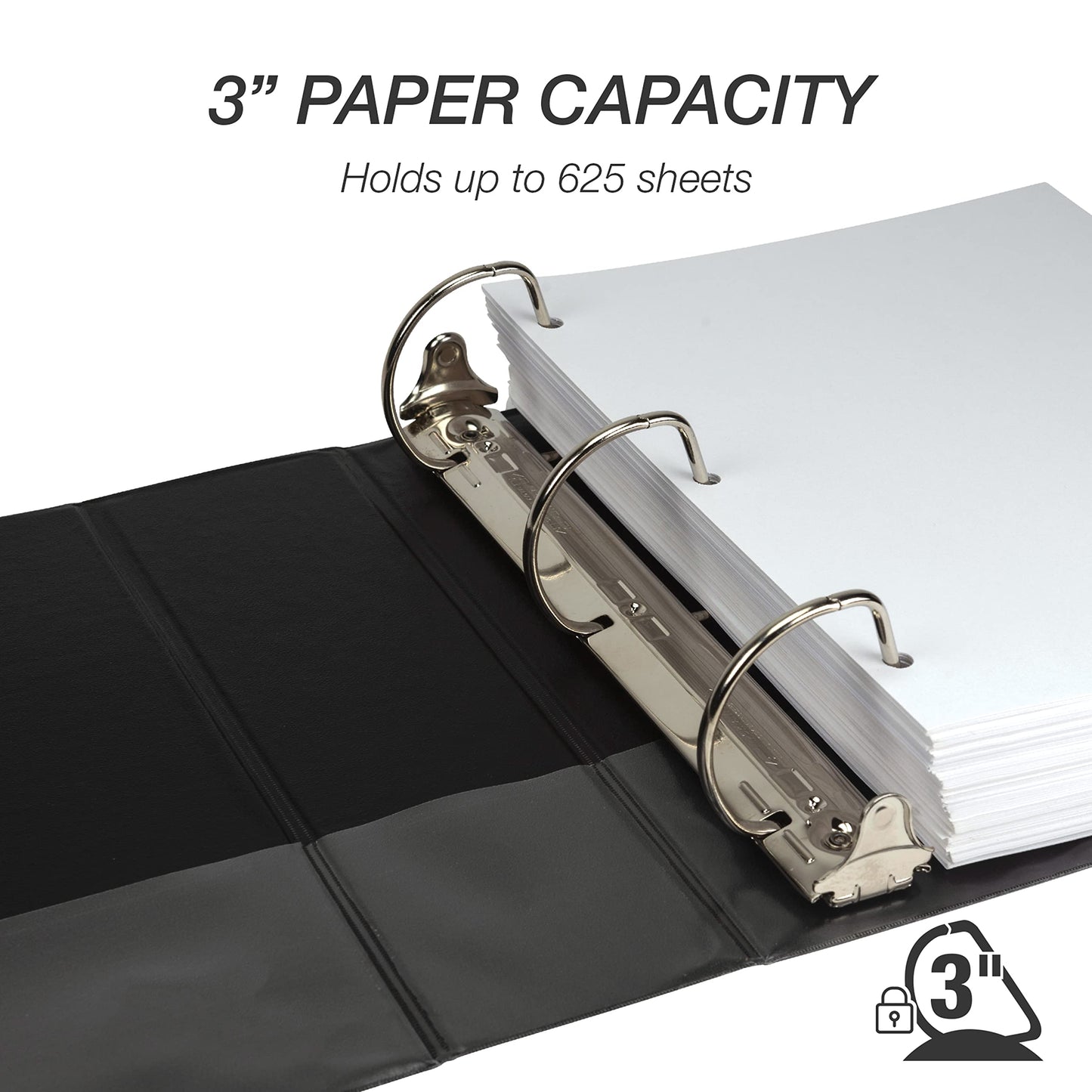 Samsill Durable 3 inch 3 Ring Binder, D Ring Binder, 100% Recycled Chipboard, Black