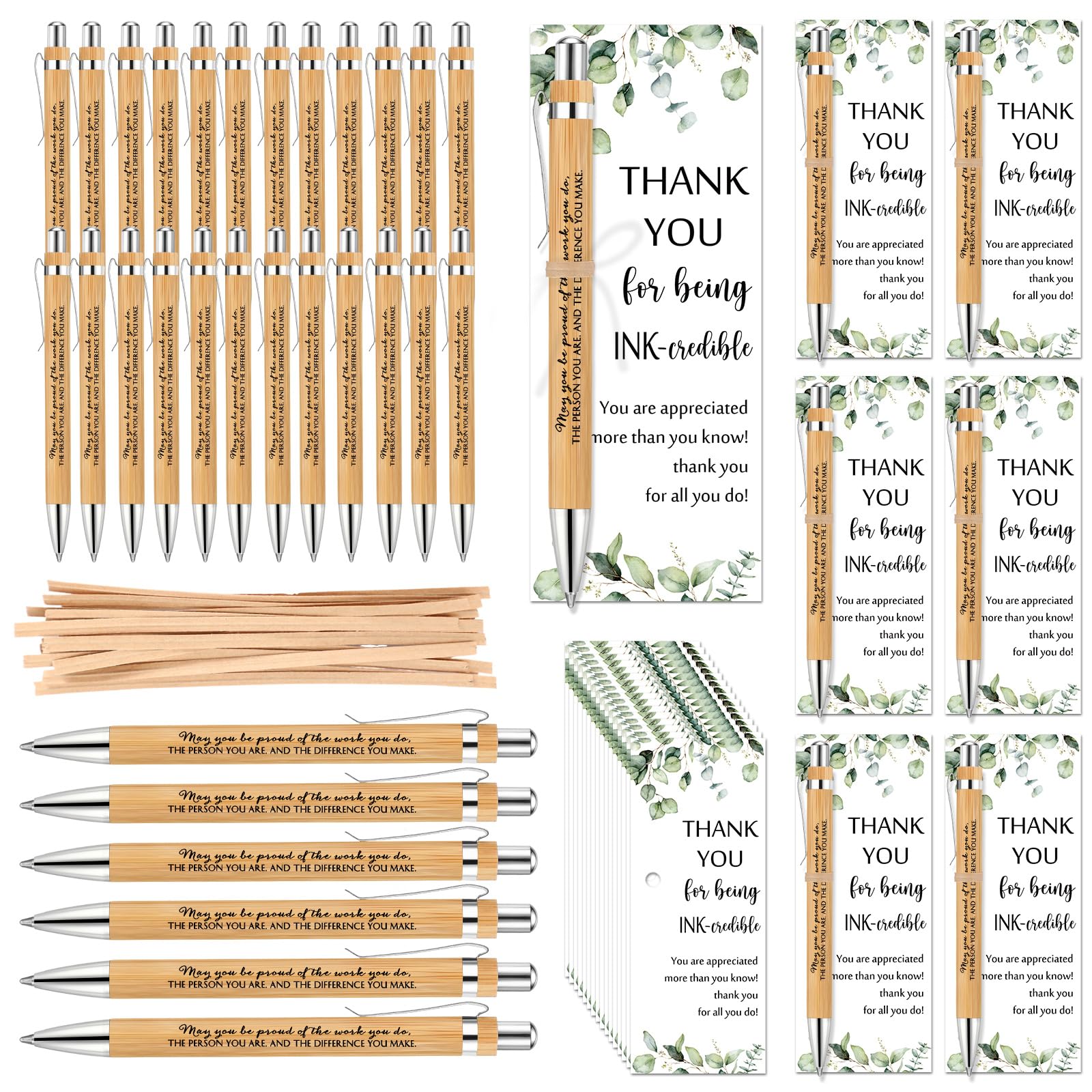 Yeaqee 36 Sets 36 Sets Bamboo Pens with Thank You Card, May You