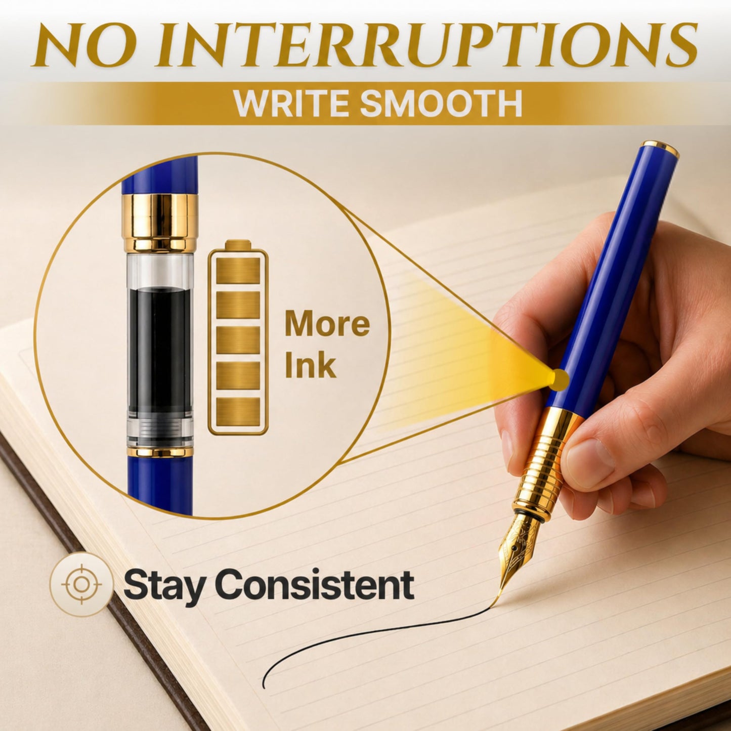 Château Avant Fountain Pen Set | Refillable Blue Fountain Pen with Black Ink Bottle, Fine Nib, and