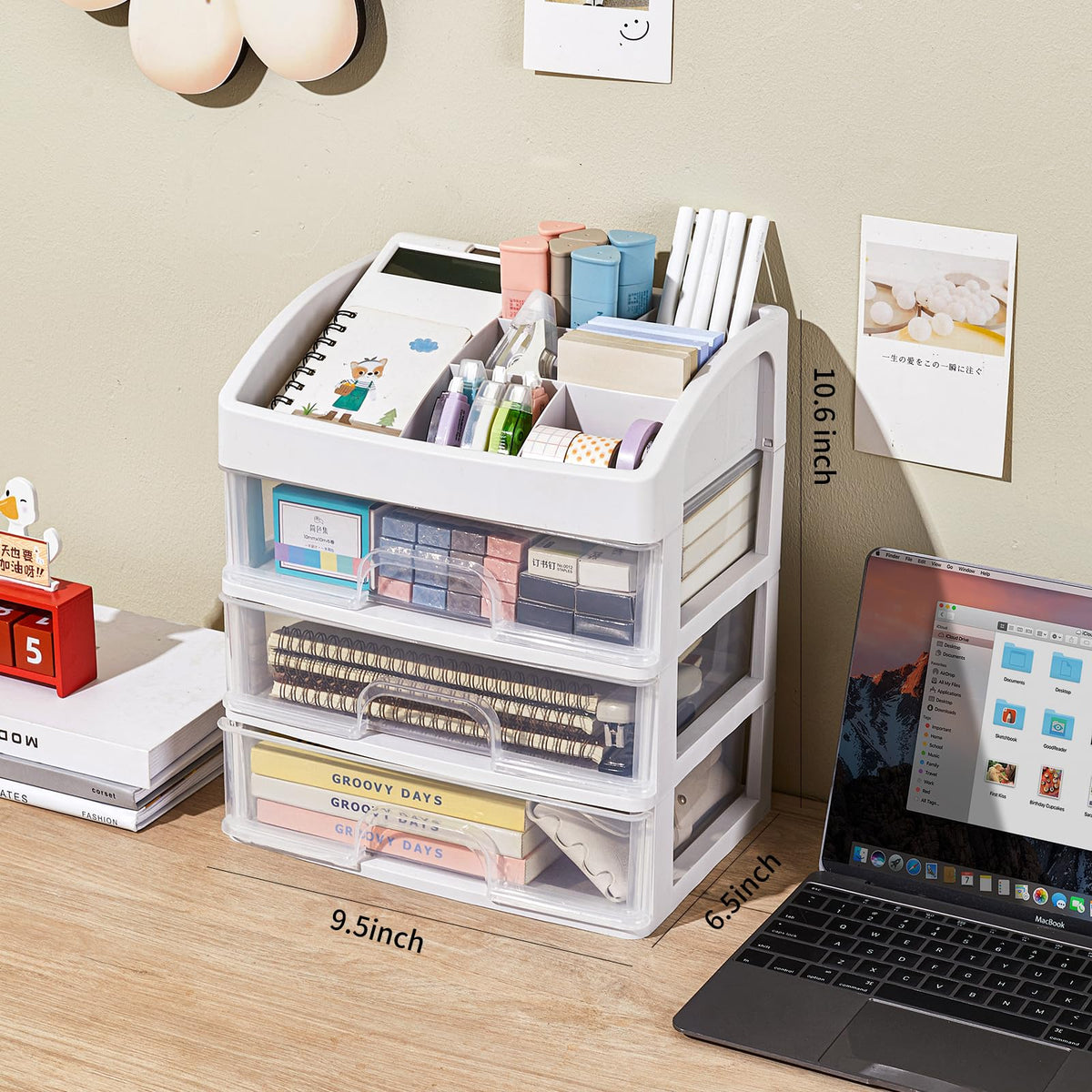 Desk Organizer with Drawers, 3 Drawers Storage Organizer, Desktop Storage Drawers for Office/School