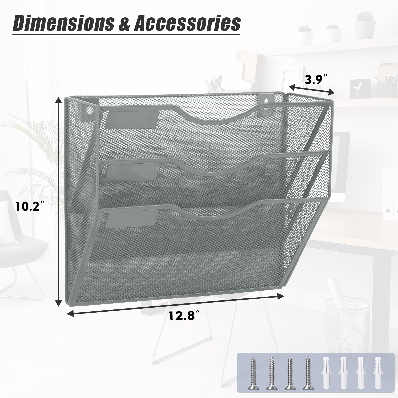 EASEPRES 3 Pocket Mesh Hanging Wall File Organizer, Wall Mounted Mail Paper Document Folder Holder