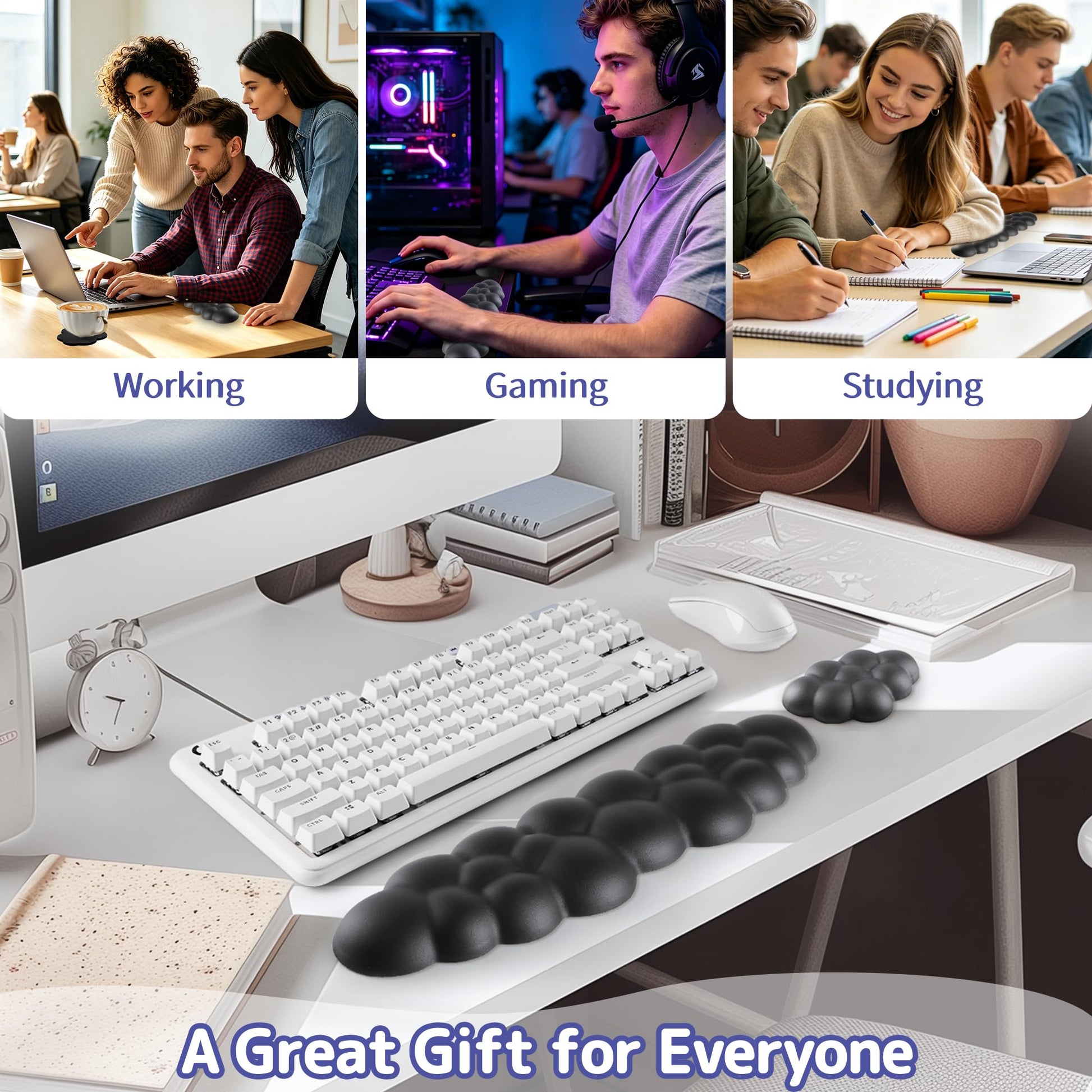Sushret Cloud Wrist Rest Keyboard, Cloud Keyboard Wrist Pad Set with PU Leather Memory Foam, Cute