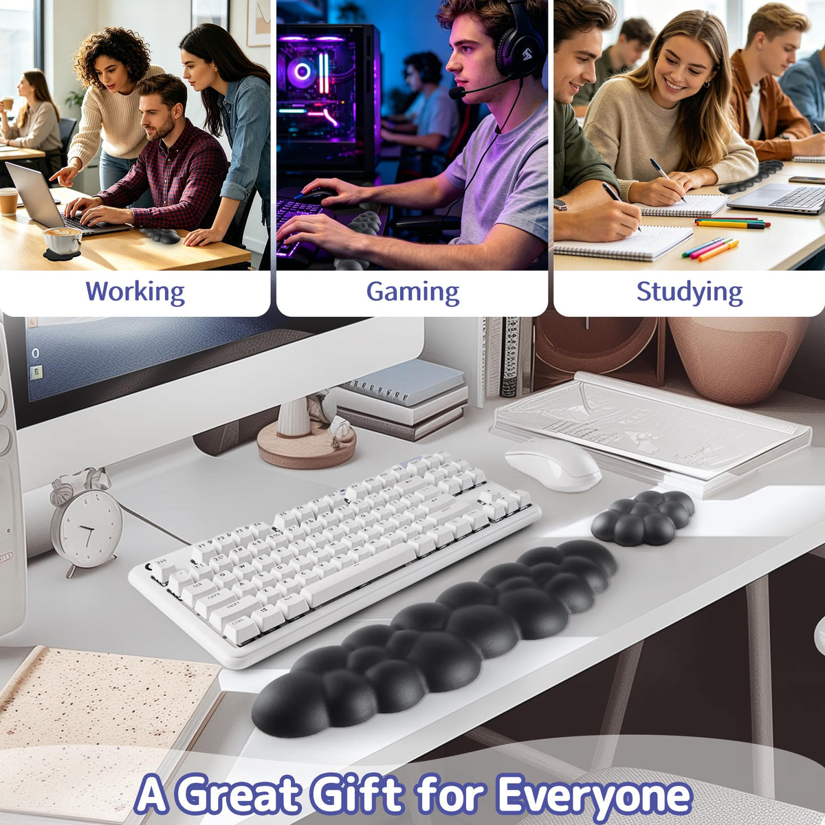 Sushret Cloud Wrist Rest Keyboard, Cloud Keyboard Wrist Pad Set with PU Leather Memory Foam, Cute