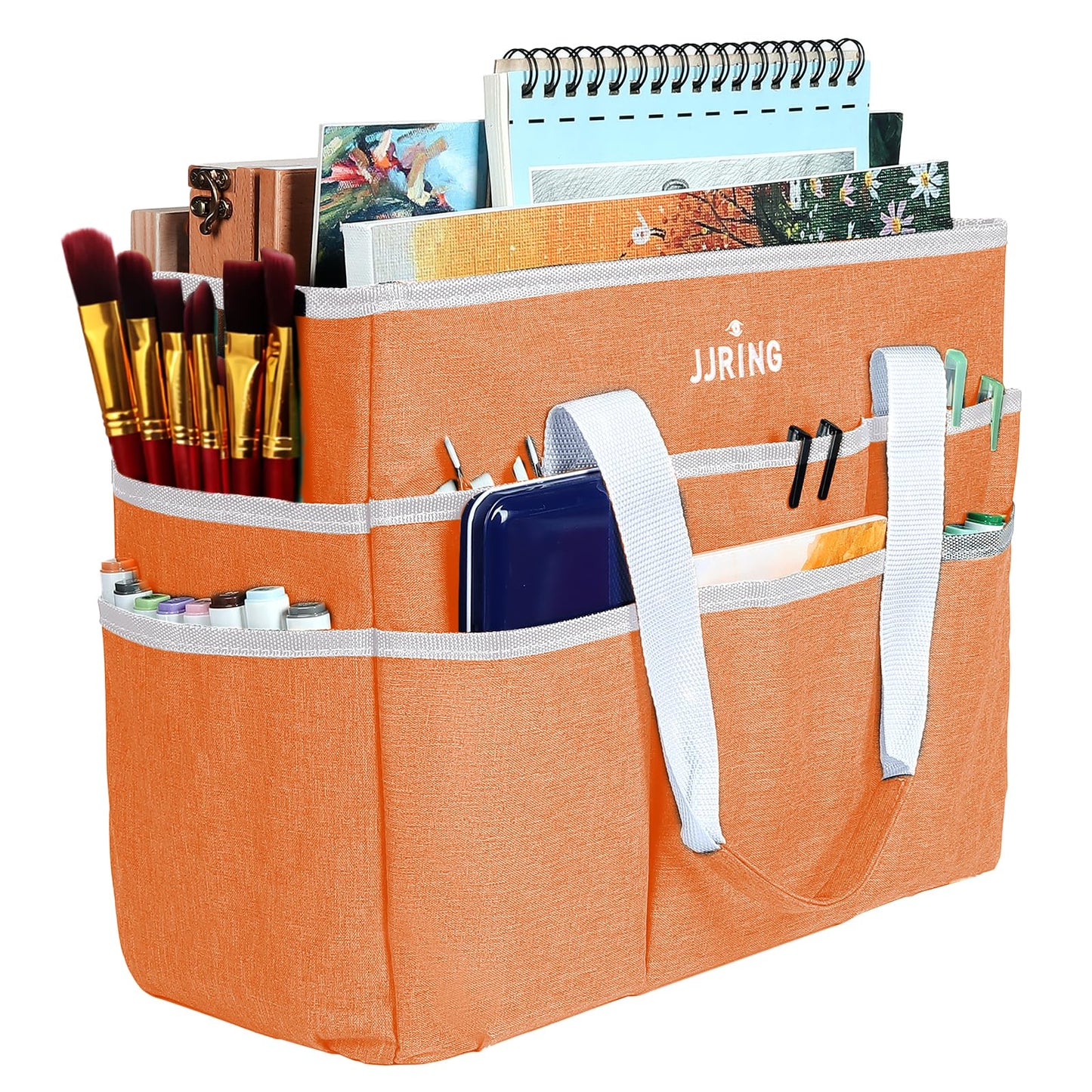 JJRING Craft Organizer Tote Bag Large Art Storage Caddy Orange