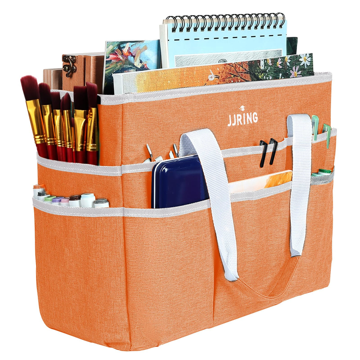 JJRING Craft Organizer Tote Bag Large Art Storage Caddy Orange