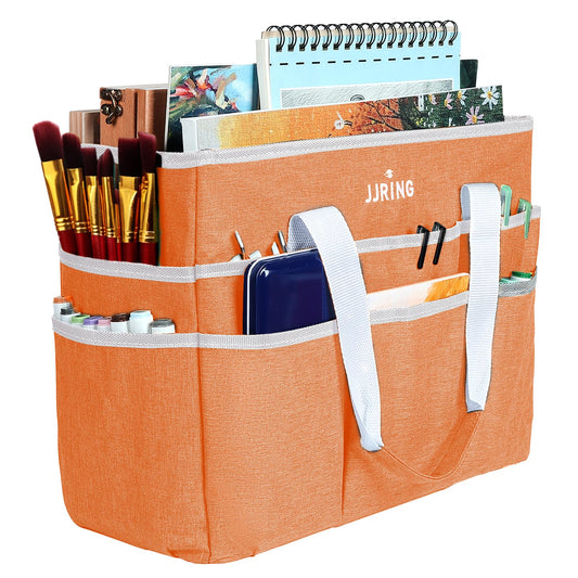 JJRING Craft Organizer Tote Bag Large Art Storage Caddy Orange