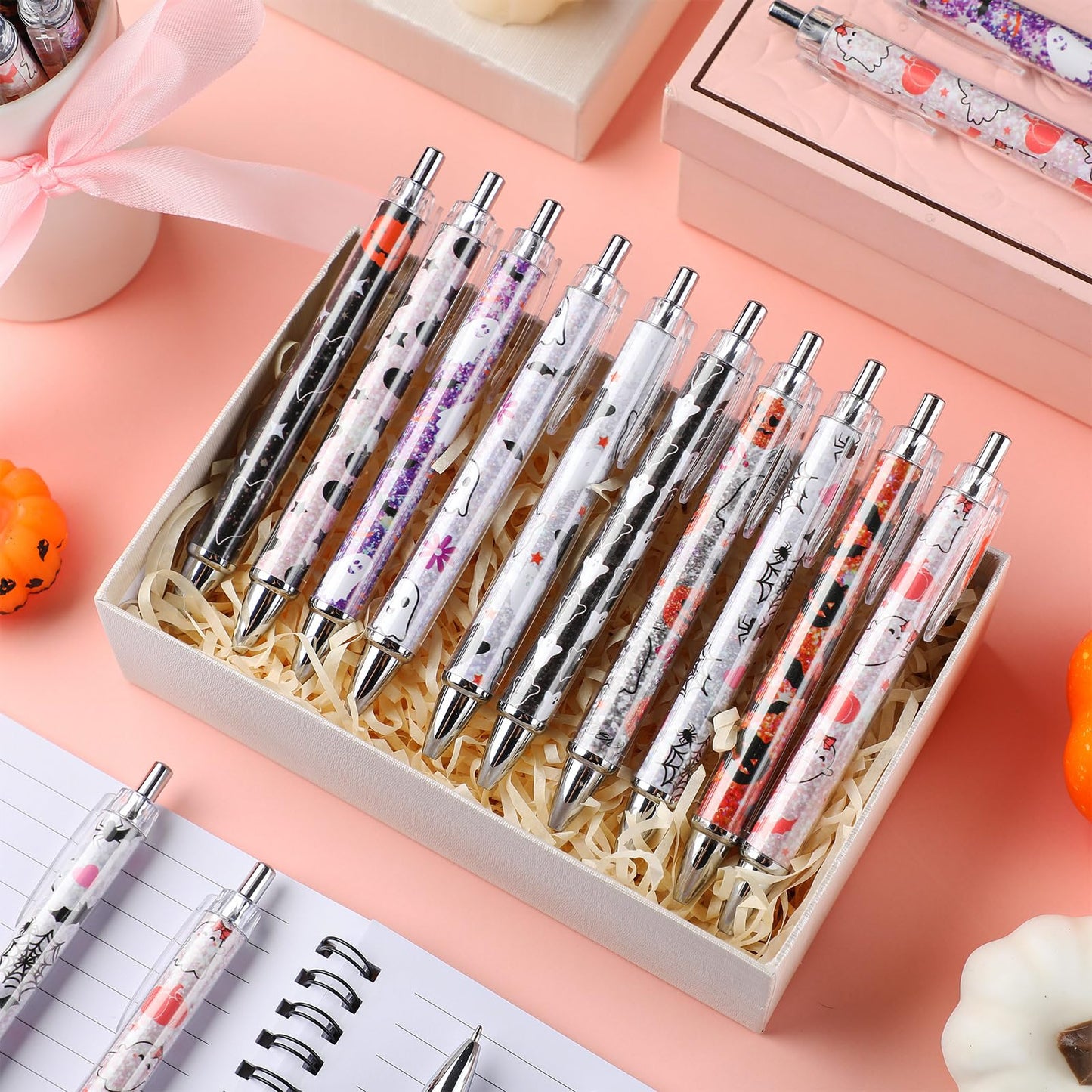 Motipuns 50 Pcs Halloween Pens Pink Ghost Ballpoint Bulk Holiday Gifts