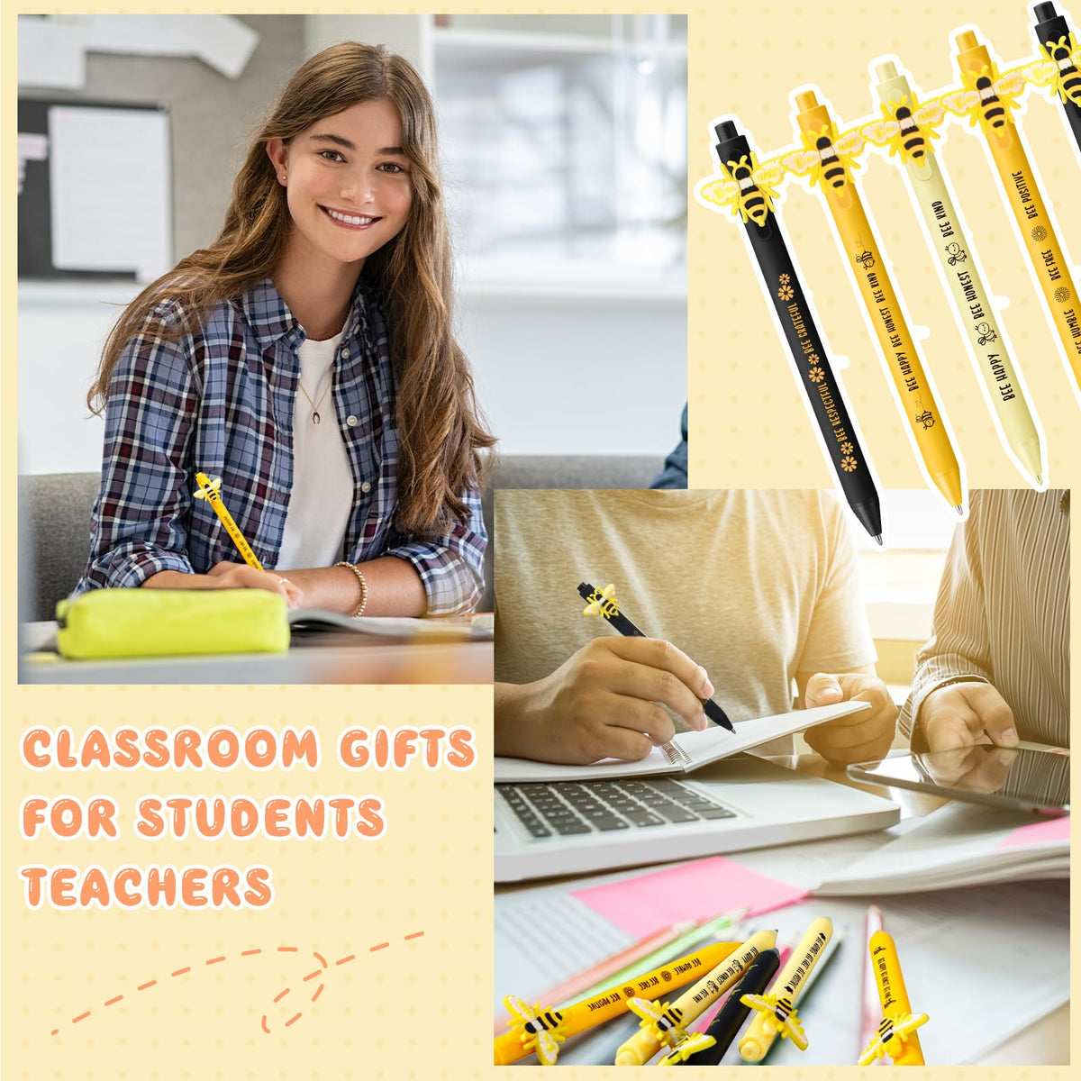 Jetec 30 Pcs Back to School Gifts Inspirational Bee Pens Cute Ballpoint Pens Bulk Employee
