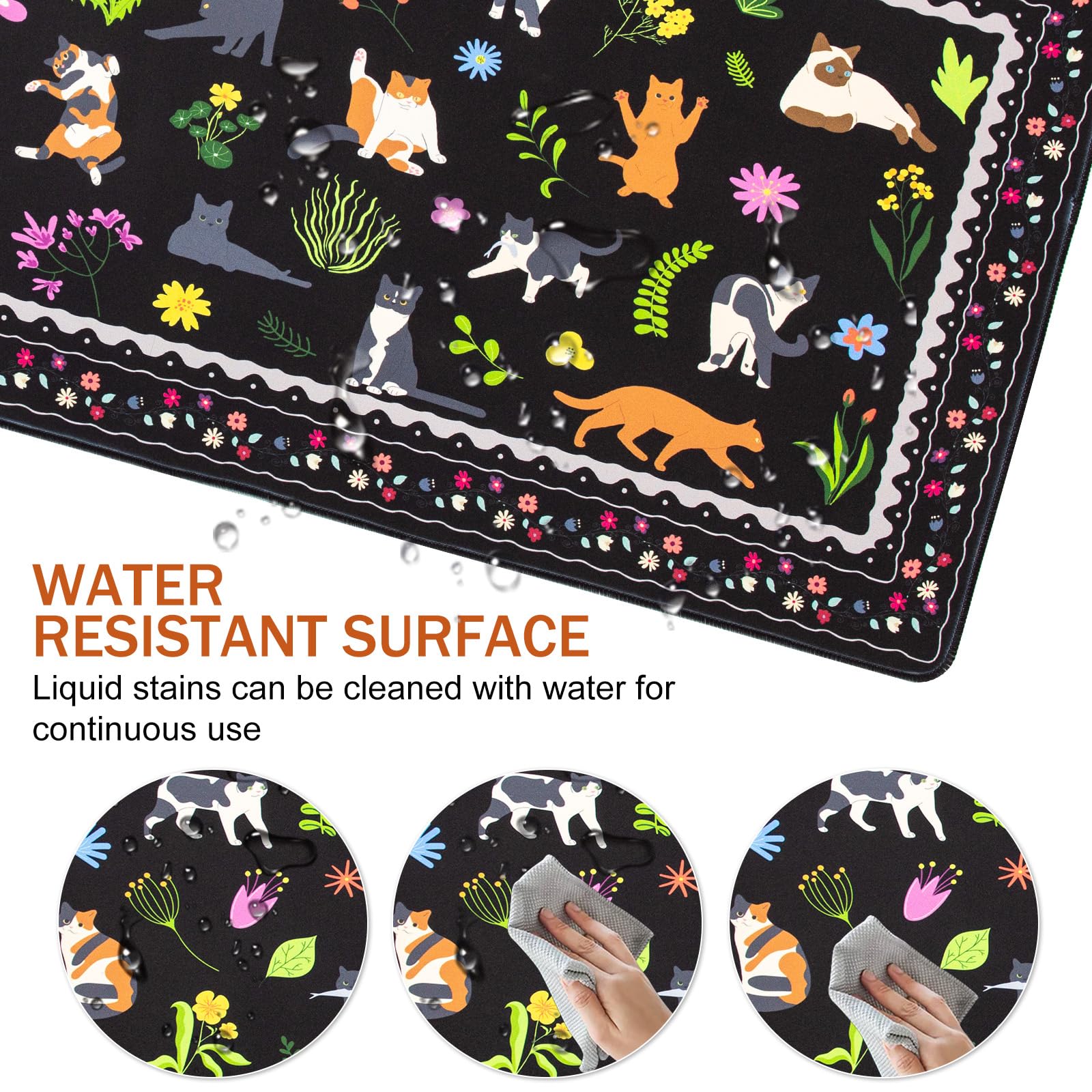 L-SPOUTTO Cute Cat Desk Mat for Keyboard and Mouse,Black XXL Mouse Pad
