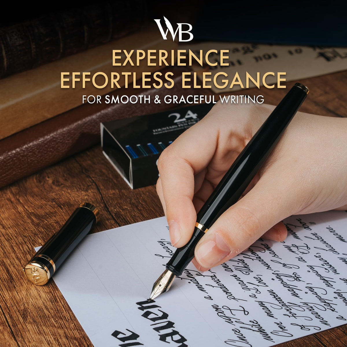 Wordsworth & Black Luxury Fountain Pen Set for Writing, Bent Nib, Black