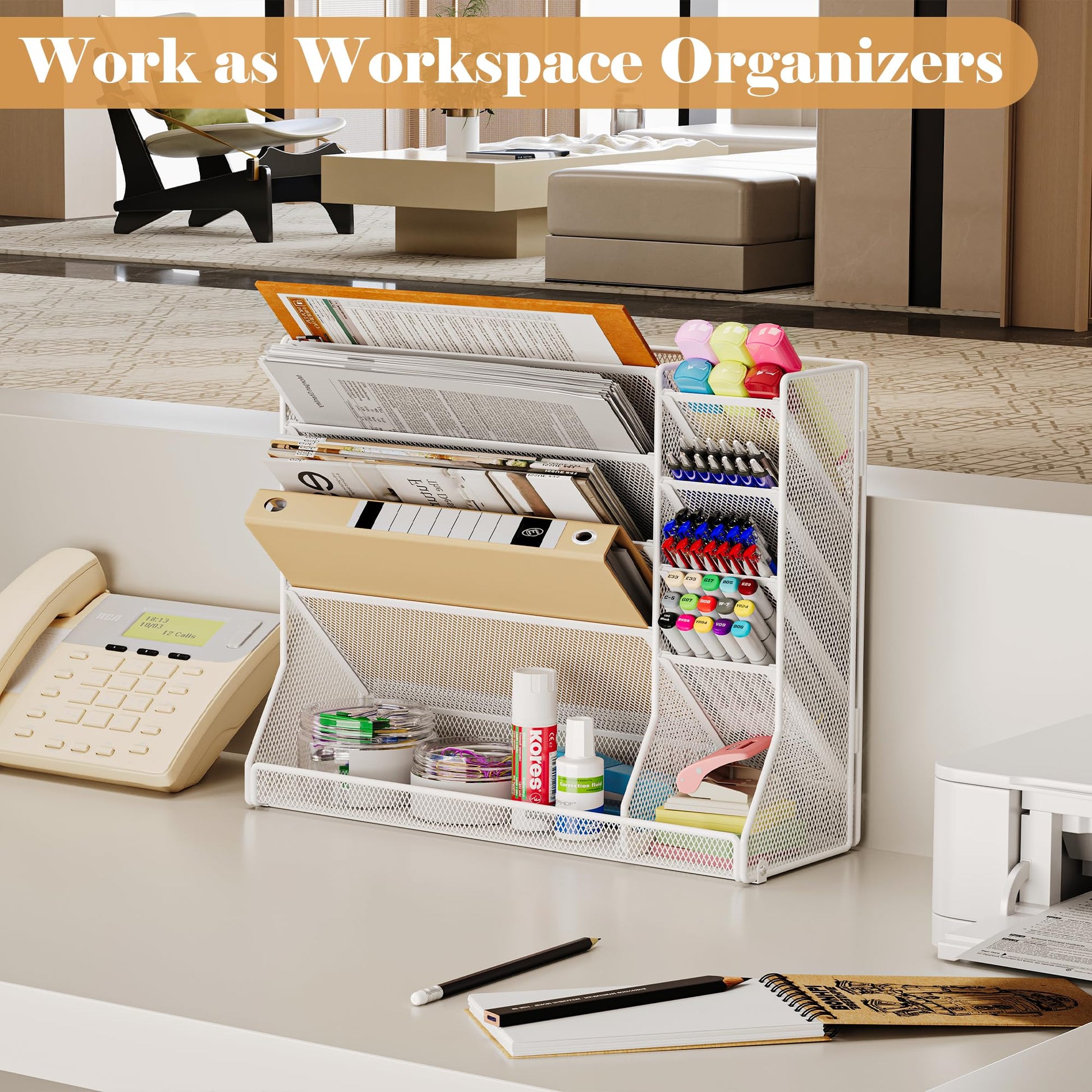 Jakyitvi Adjustable 5 Tiers Wall File Organizer Metal Hanging Holder White