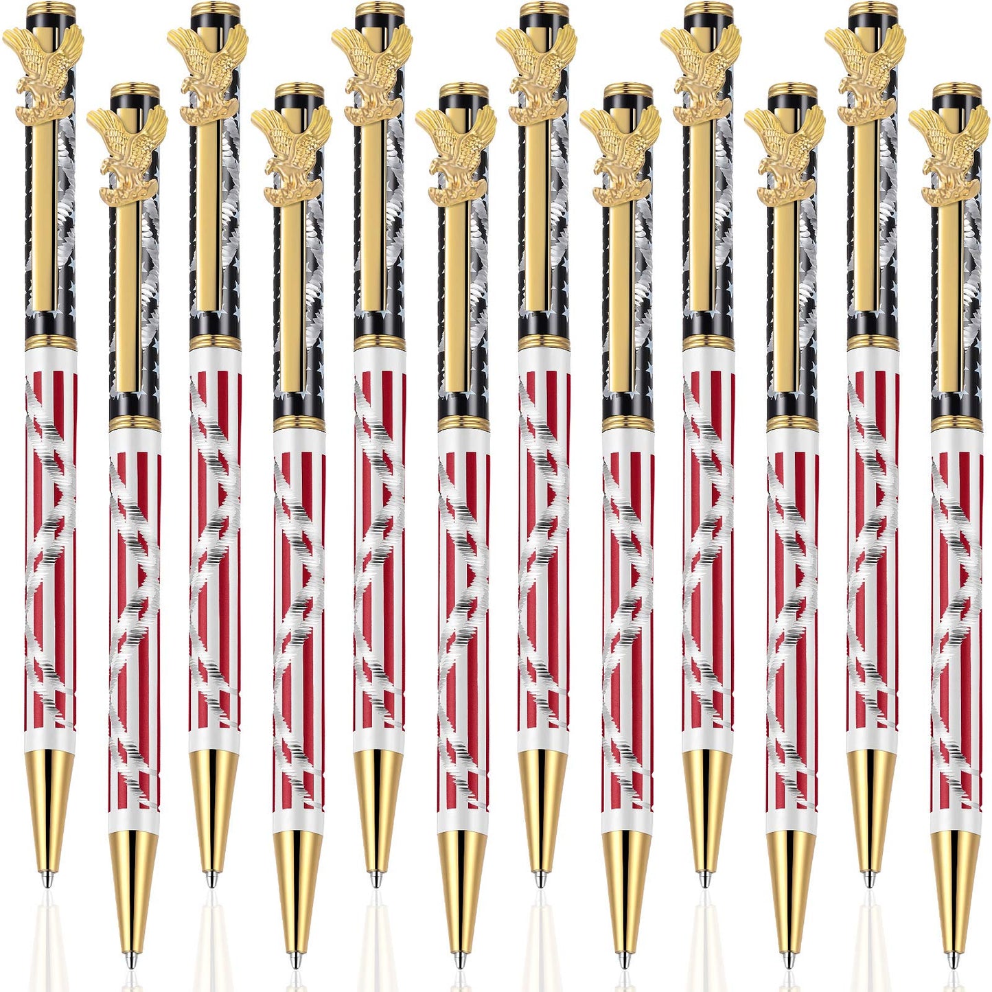 Zonon 12 Pcs Patriotic Ballpoint Pens, Black Ink, Gold, Black Refills