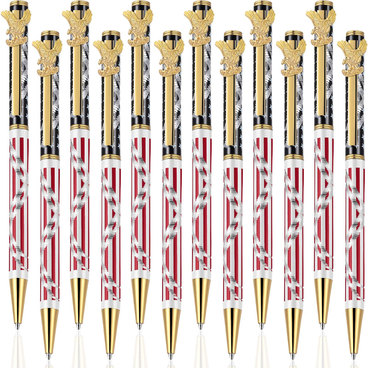 Zonon 12 Pcs Patriotic Ballpoint Pens, Black Ink, Gold, Black Refills