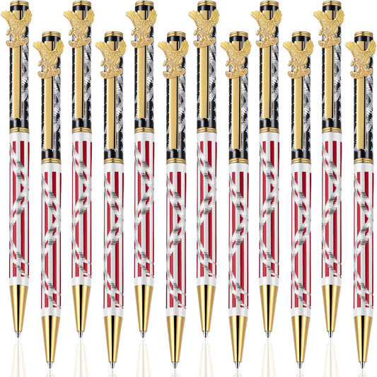 Zonon 12 Pcs Patriotic Ballpoint Pens, Black Ink, Gold, Black Refills