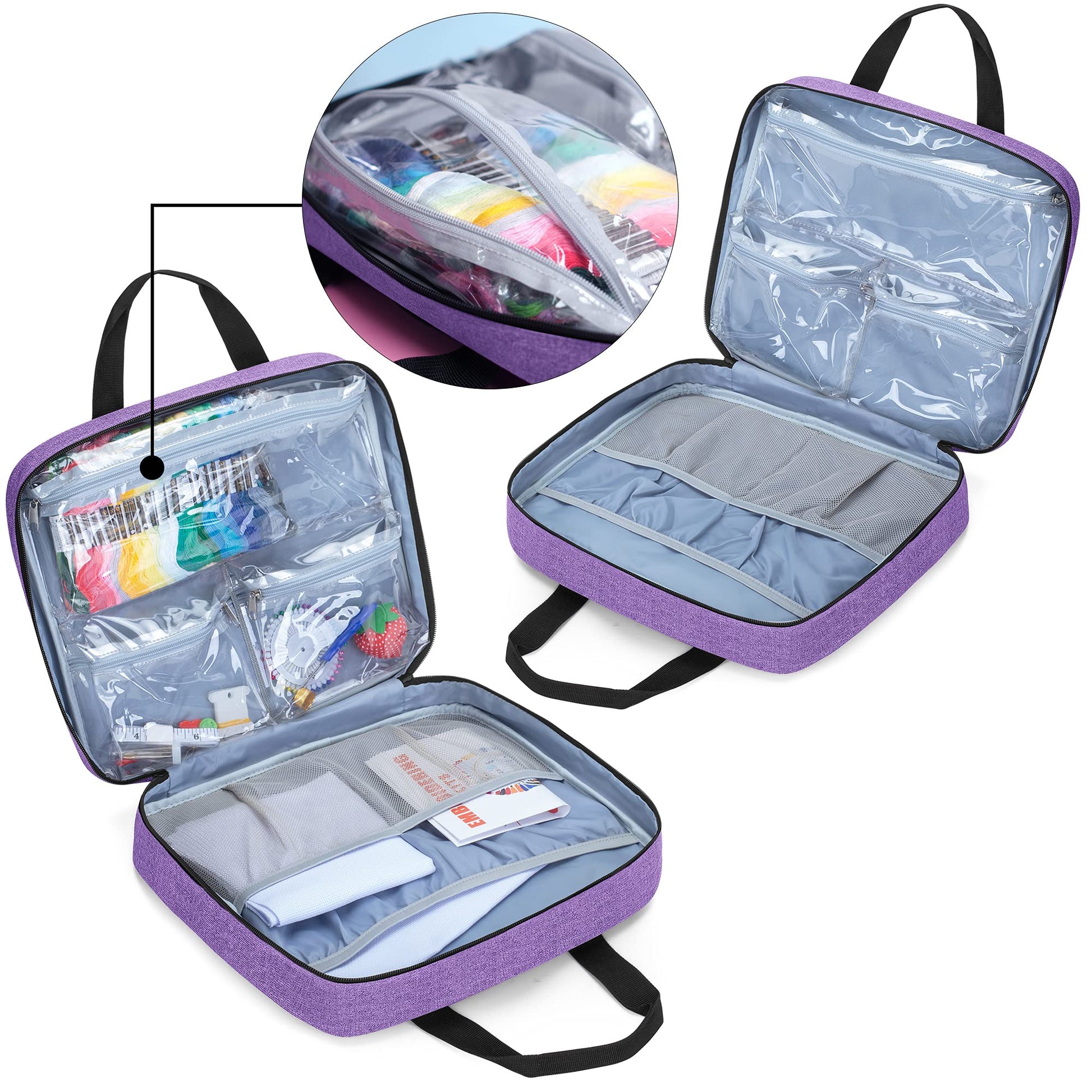 LoDrid Embroidery Project Bag, Square Supplies Storage Tote, Black