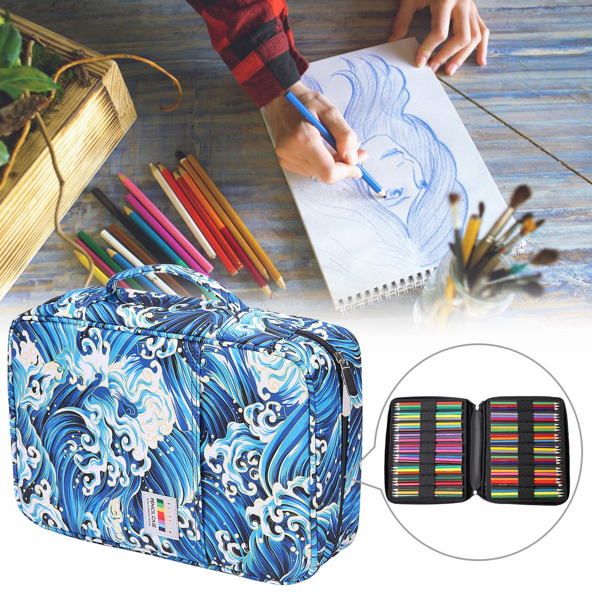 BOMKEE Large Capacity Pencil Case for Adults, 304 Slots Pen Case Pencil Case Multi Compartments