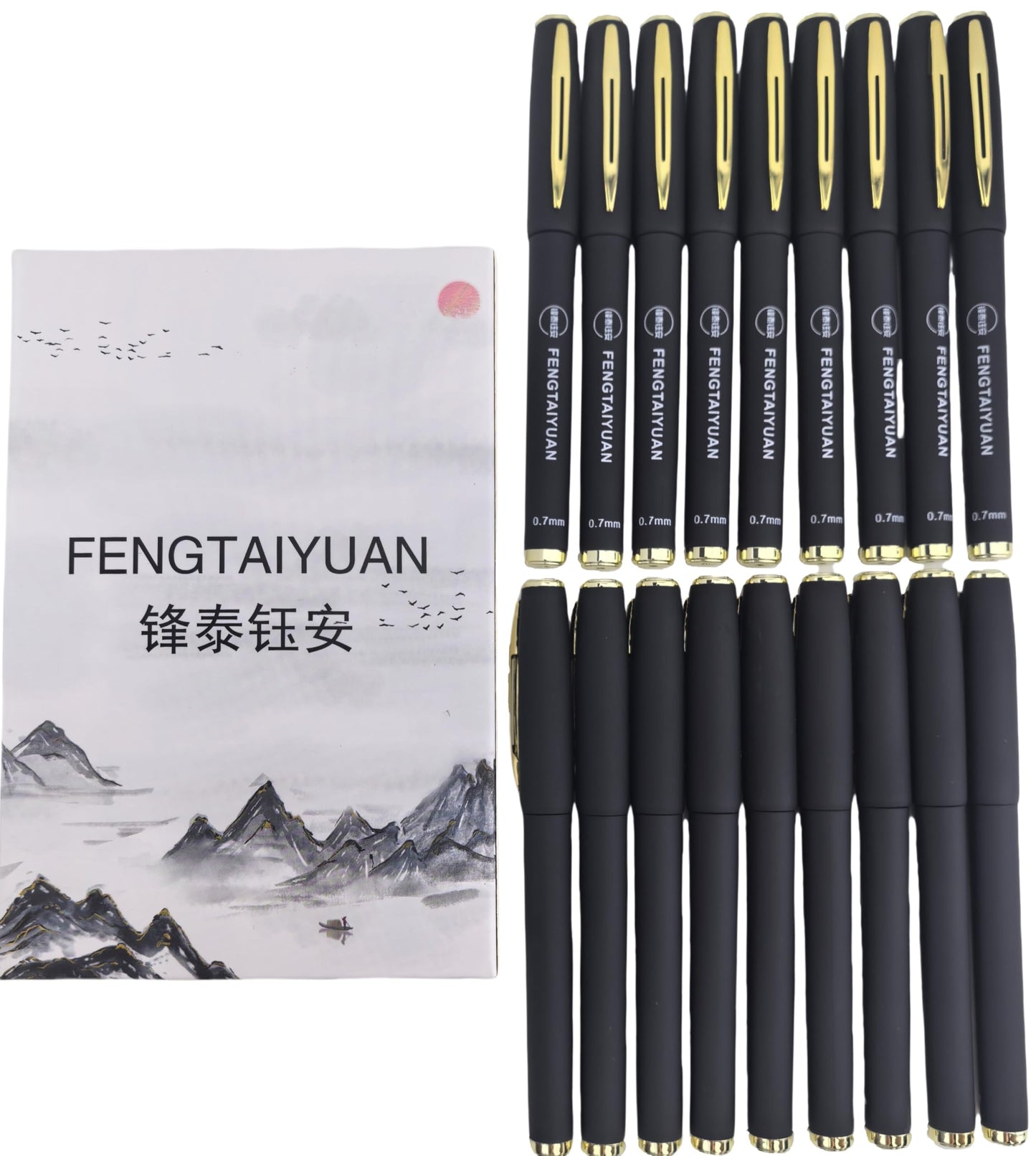 Fengtaiyuan Capped Gel Pens, 0.7mm Fine Point Quick Dry Black Ink, UV Plated Soft-Touch Thick