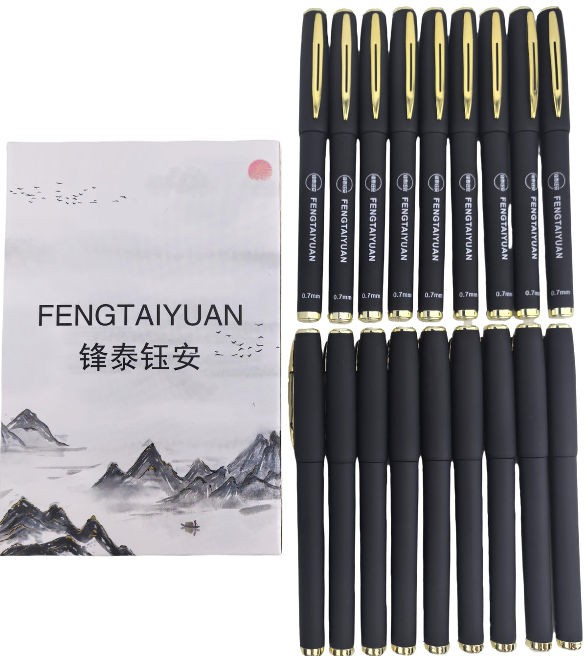 Fengtaiyuan Capped Gel Pens, 0.7mm Fine Point Quick Dry Black Ink, UV Plated Soft-Touch Thick