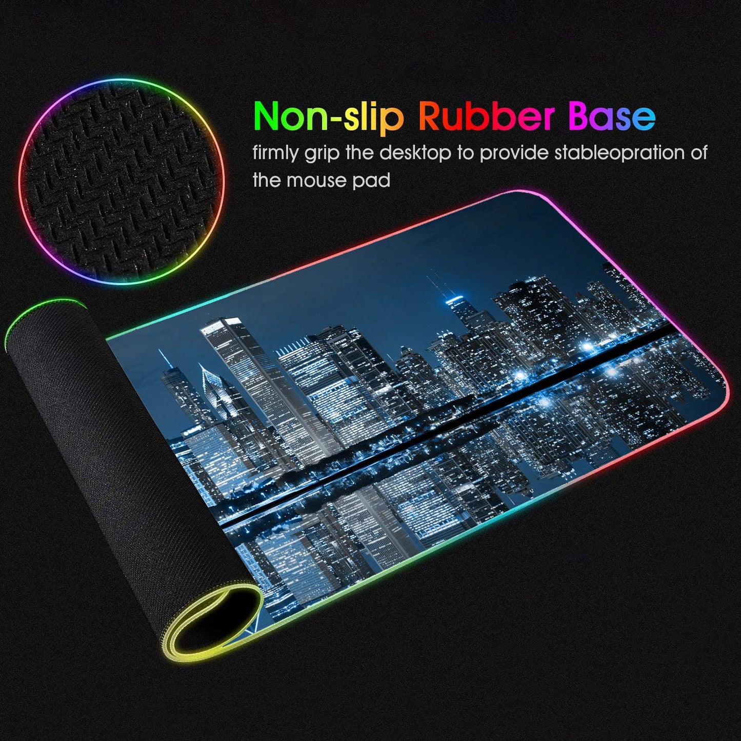 RGB Gaming Mouse Pad with Coffee Coaster, XXL Large Glowing LED Mousepad, Anti-Slip Rubber Base