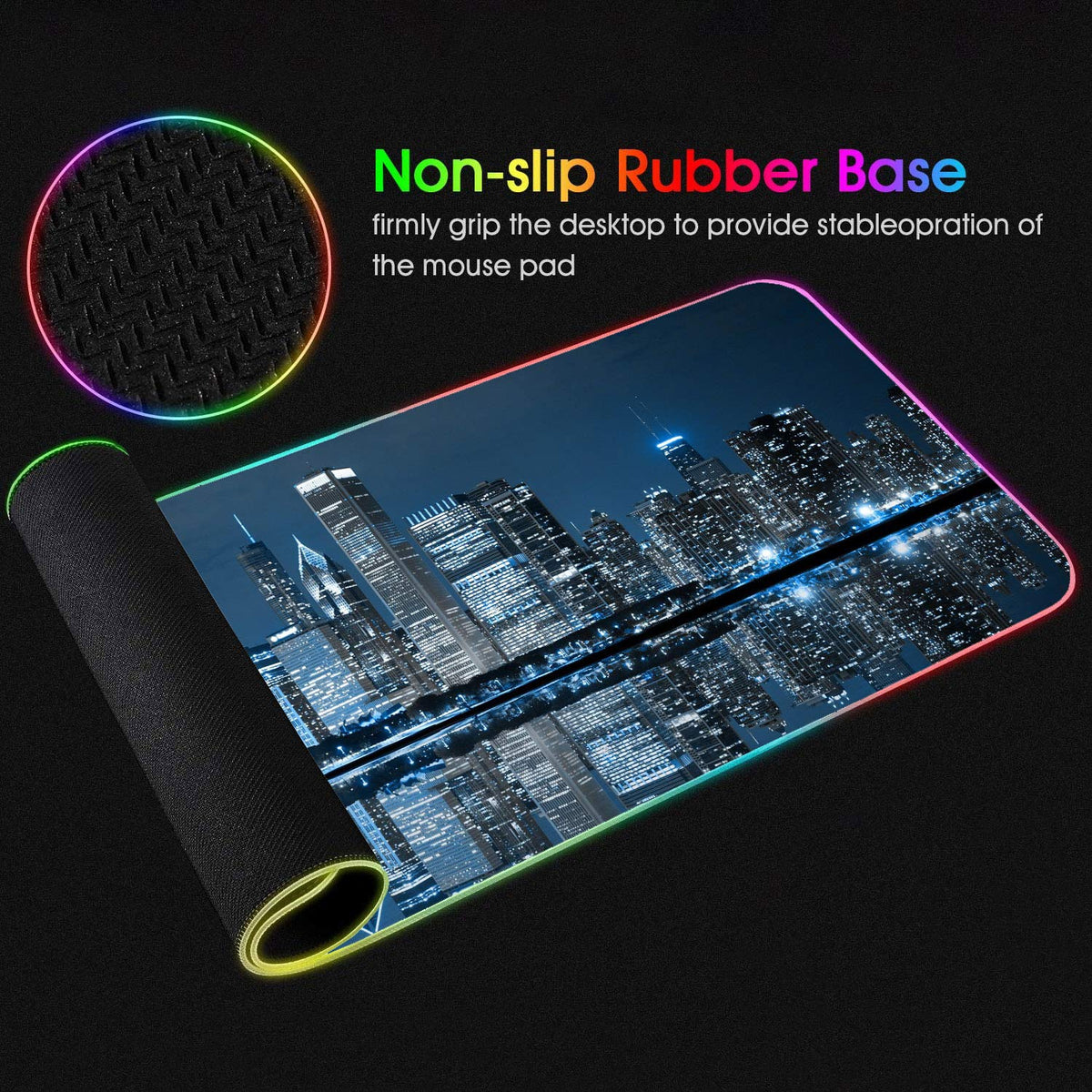 RGB Gaming Mouse Pad with Coffee Coaster, XXL Large Glowing LED Mousepad, Anti-Slip Rubber Base
