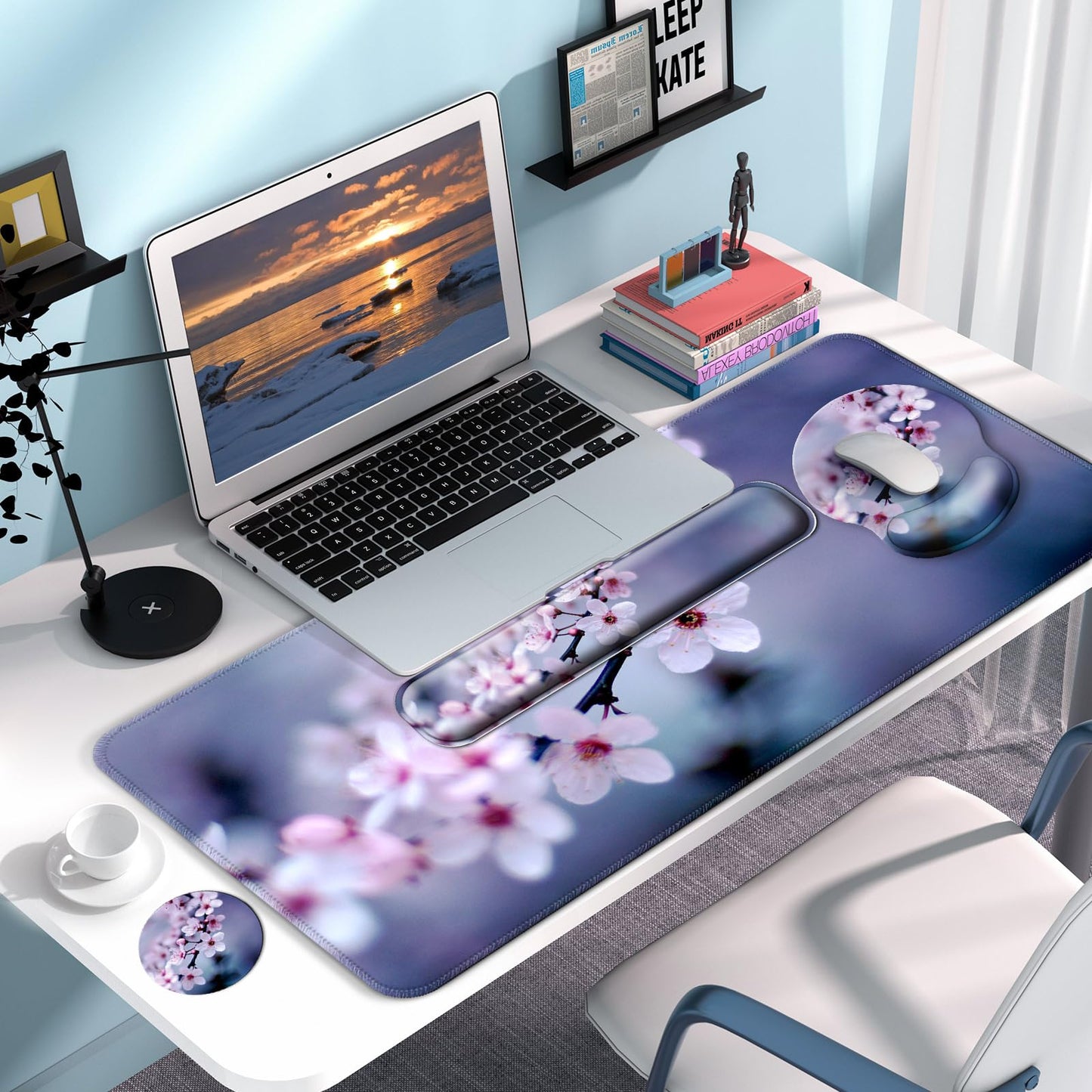 VINEBURY Desk Mat Set Keyboard and Mouse Pad with Wrist Rest Support