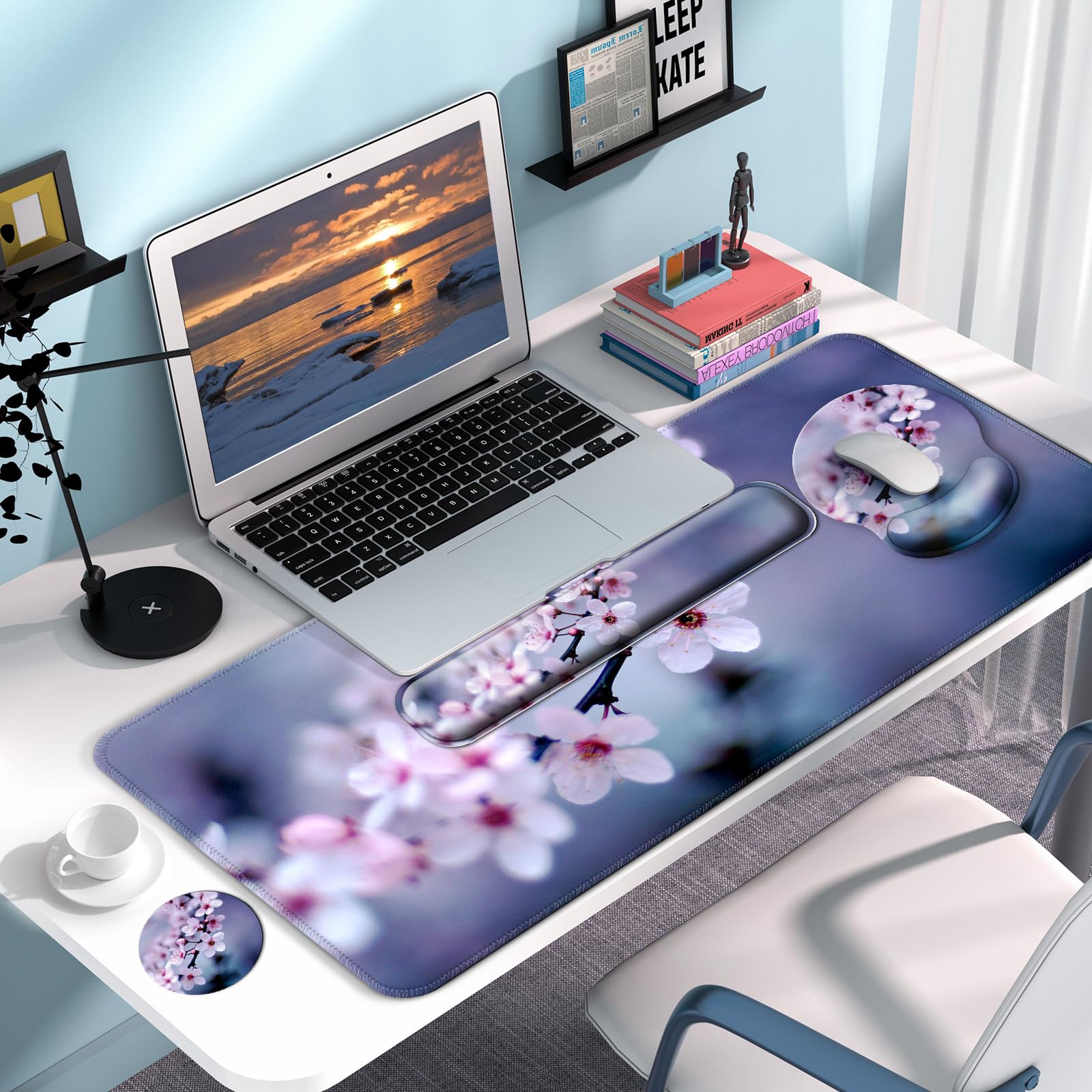 VINEBURY Desk Mat Set Keyboard and Mouse Pad with Wrist Rest Support