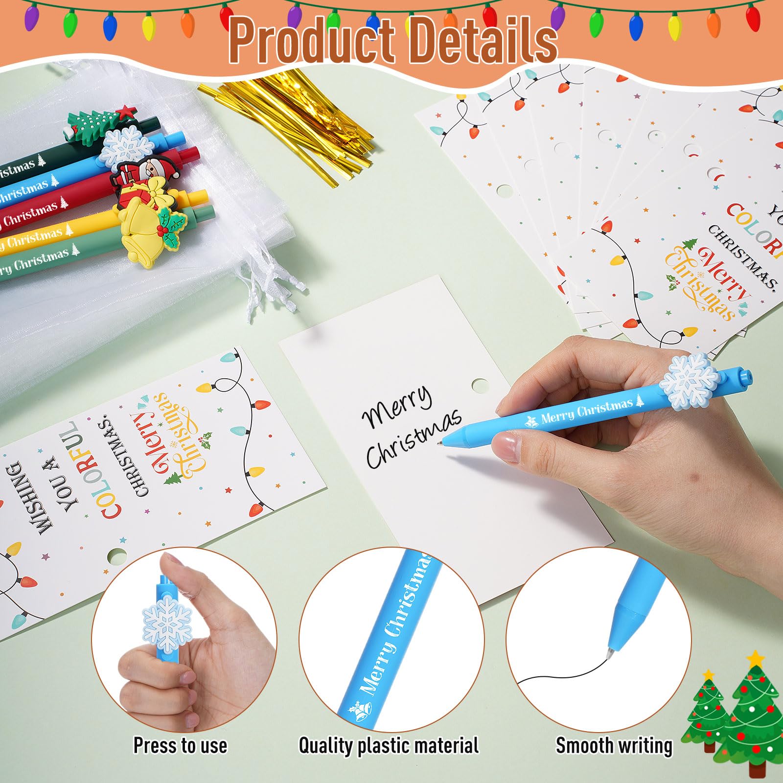 Marspark 30 Set Colorful Christmas Party Favor Gifts Bulk Xmas Pen and Card