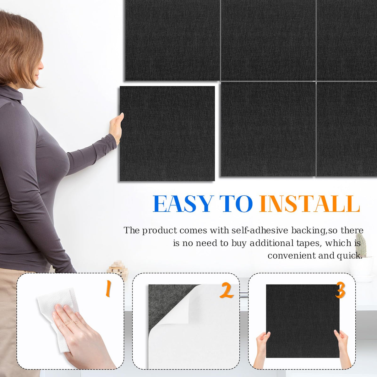 DOLLAR BOSS Felt Cork Board Tiles, 6 Pcs 12" x 12" Bulletin Board, Black