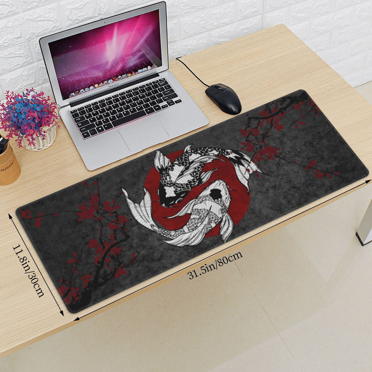 Japanese Koi Fish Ying Yang Black Red XXL XL Large Gaming Mouse Pad for Desk, Non-Slip Long