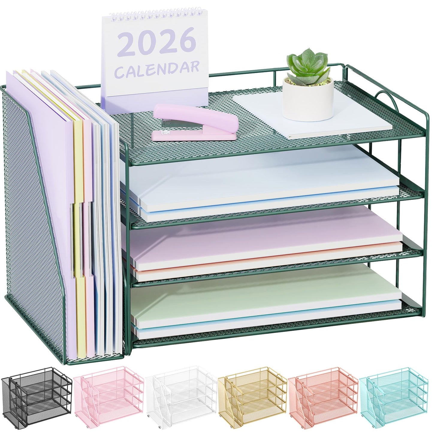 Spacrea 4-Tier Paper Organizer for Desk with File Organizer