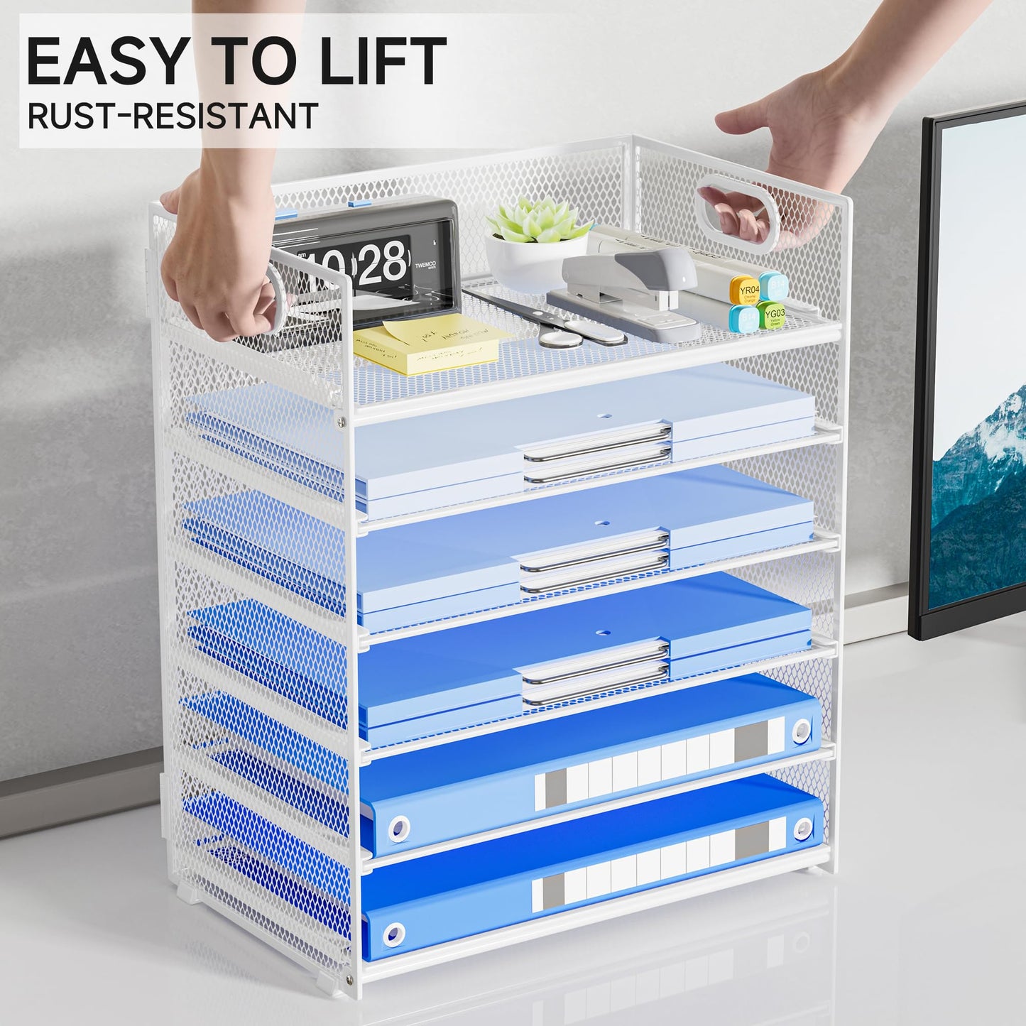 Kinkota Paper Organizer for Desk with Handle, 6-Tier