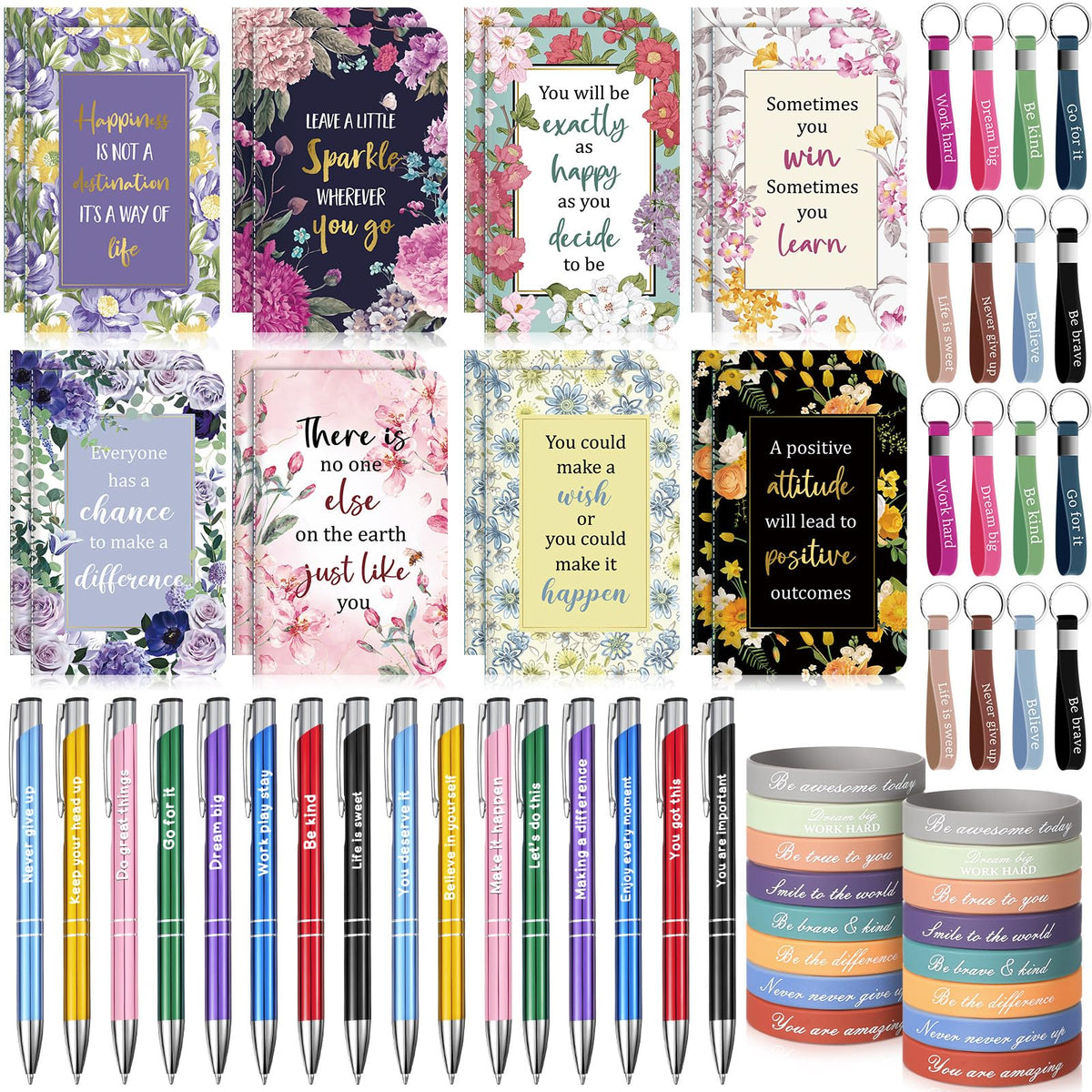 PerKoop 64 Pcs Inspirational Gift Bulk Notebooks Ballpoint Pen, Floral