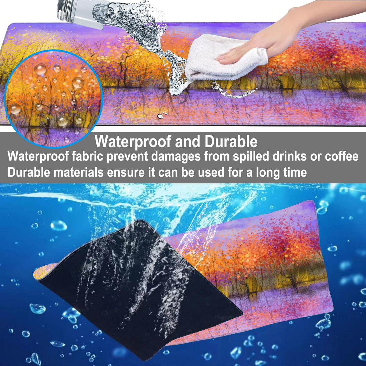 Mouse Pad, Large Colorful Autumn Trees Desk Mat, Extended Non-Slip Gaming Keyboard Mousepad Desk