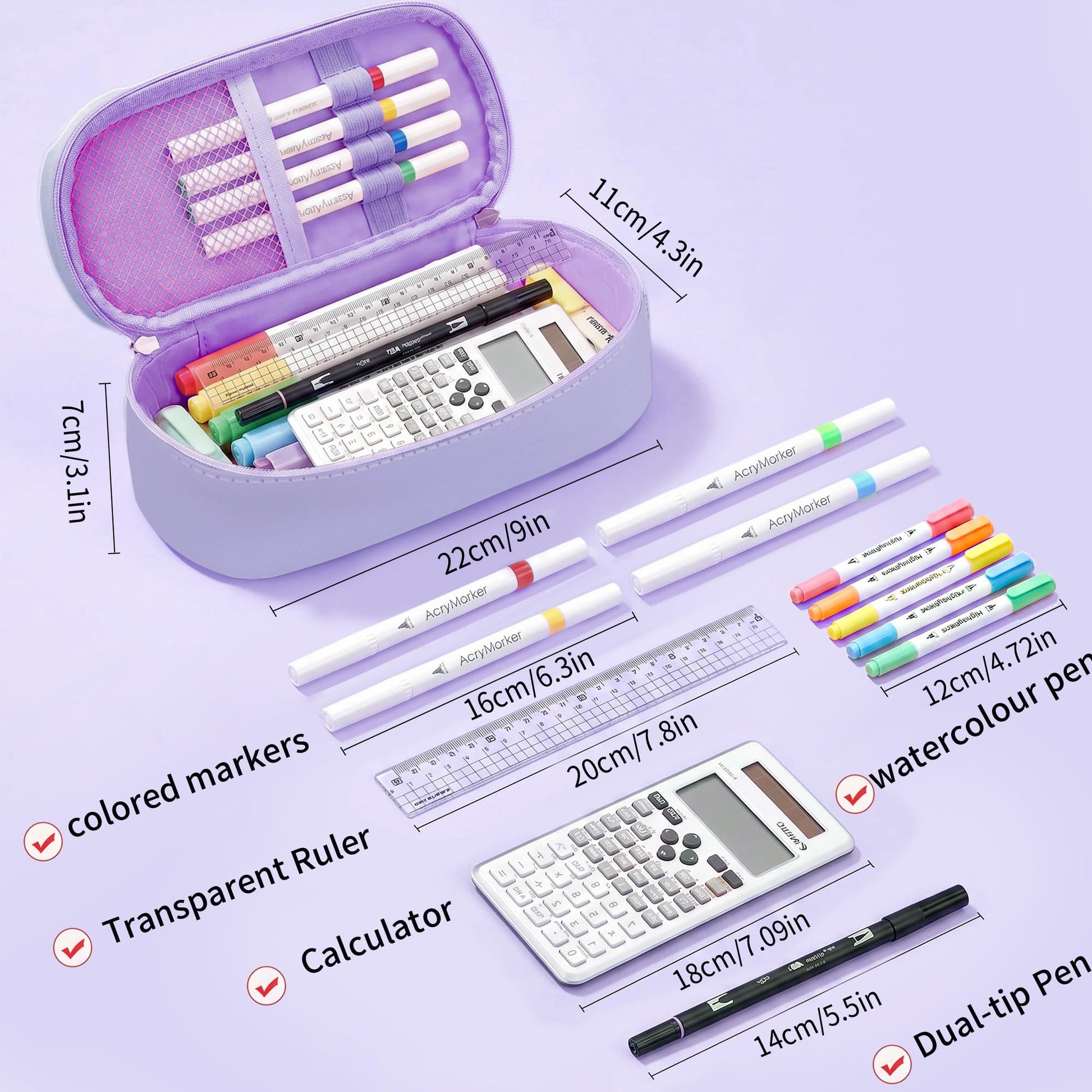 Cute Purple Pencil Case for Girls, Large Capacity Kawaii Pencil Pouch