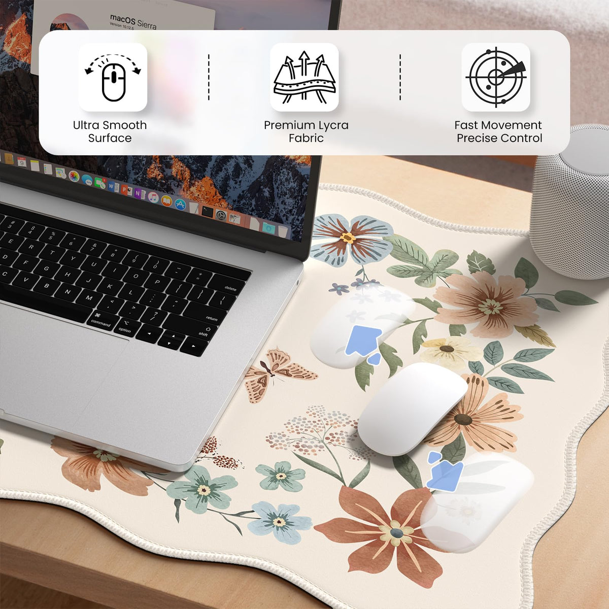 HAOCOO Large Desk Pad, Non-Slip Scalloped Mouse Mat for Desktop(Beige)